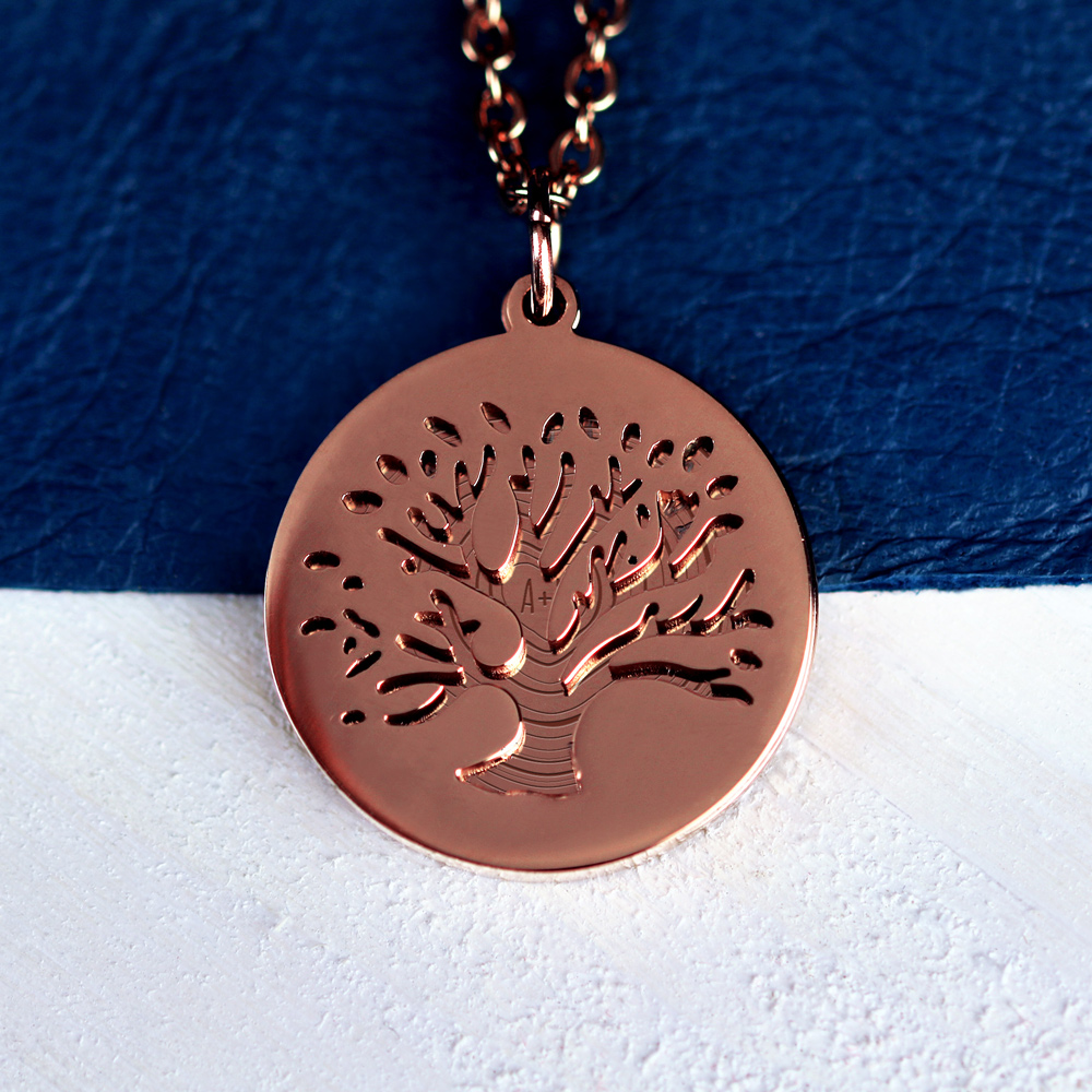 Halskette mit Gravur - Baum und Jahresringe - Roségold - Personalisiert