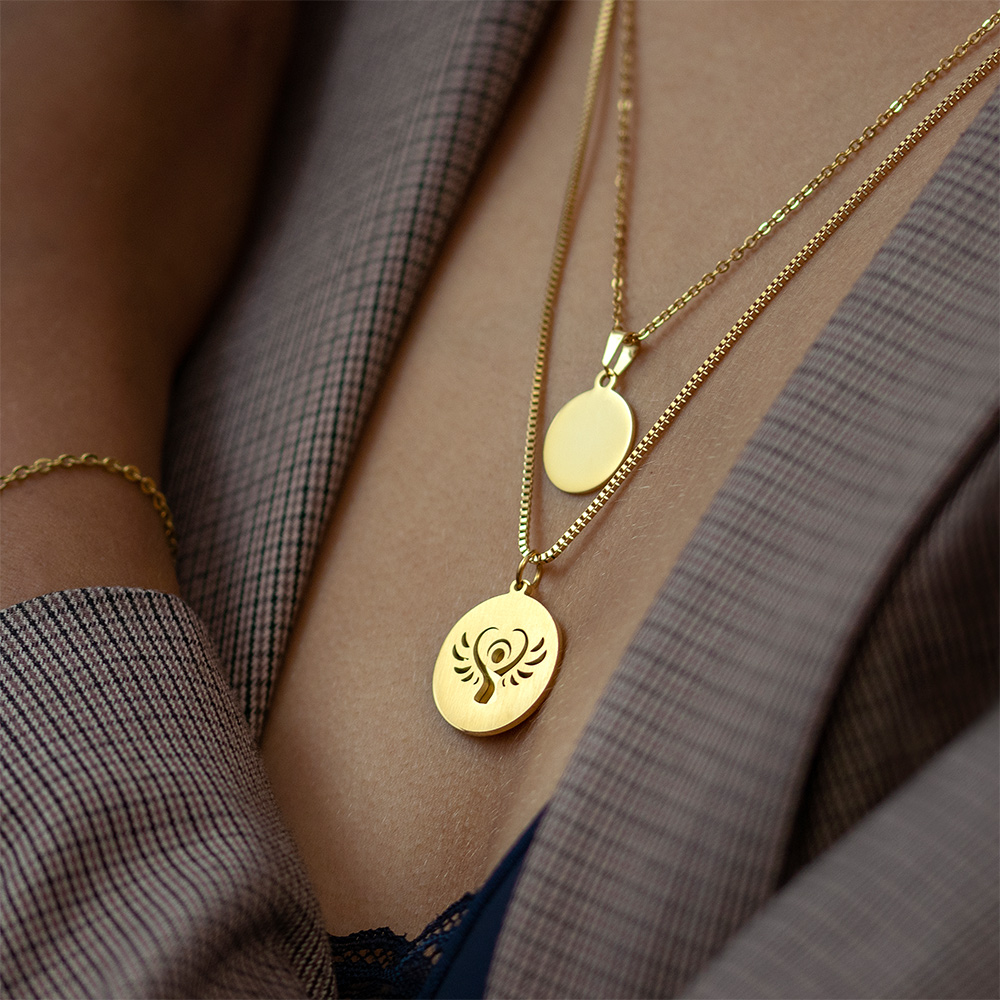 Halskette mit Gravur - Schutzengel und Namen - Gold - Personalisiert