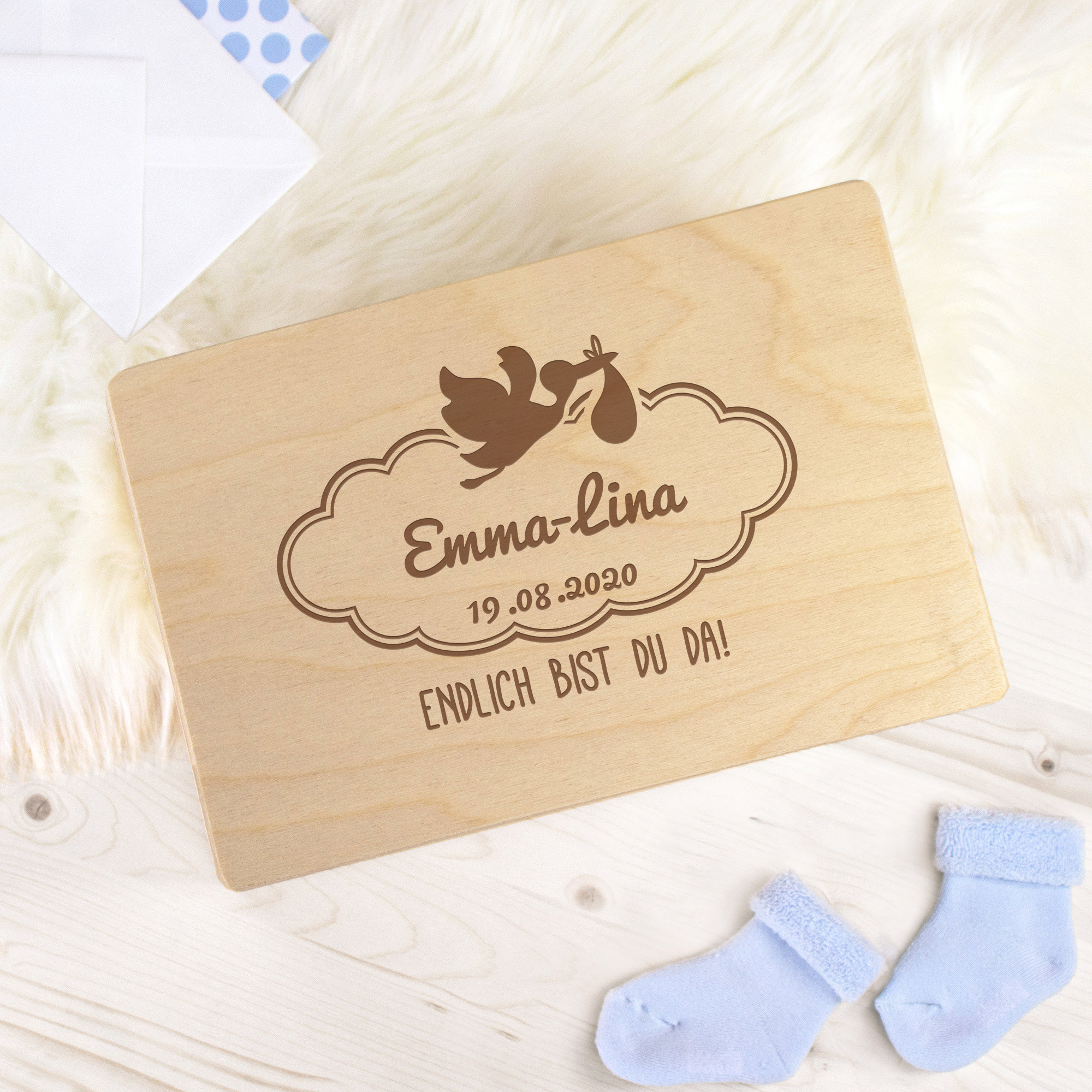 Keepsake Box - Geburt Storch - Personalisiert