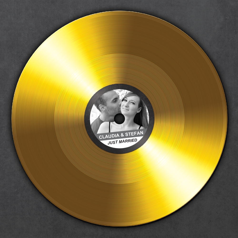 Goldene Schallplatte zur Hochzeit - Ihr Bild und Name auf der Platte
