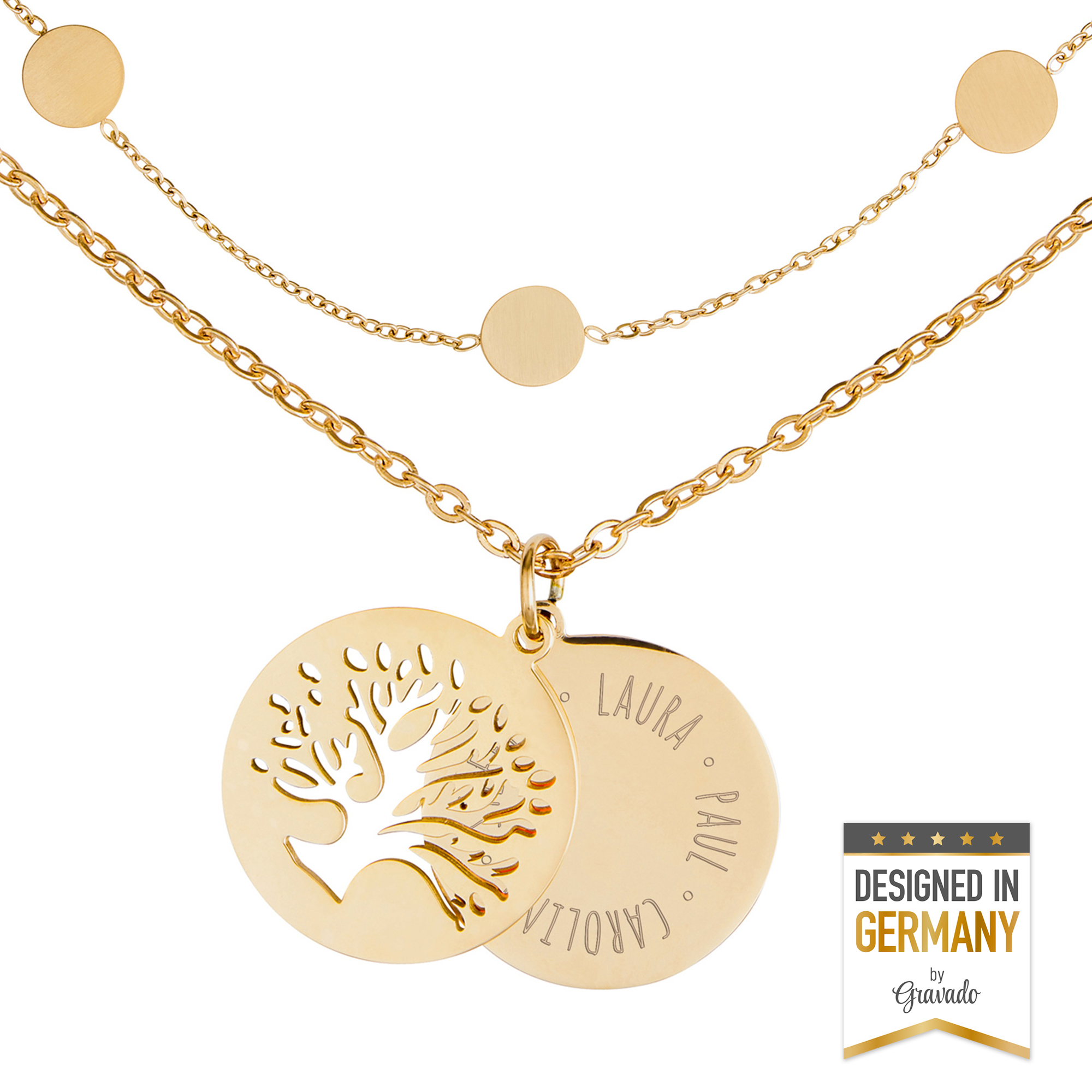 Set Layering Kette und Halskette Baum - Gold - Personalisiert