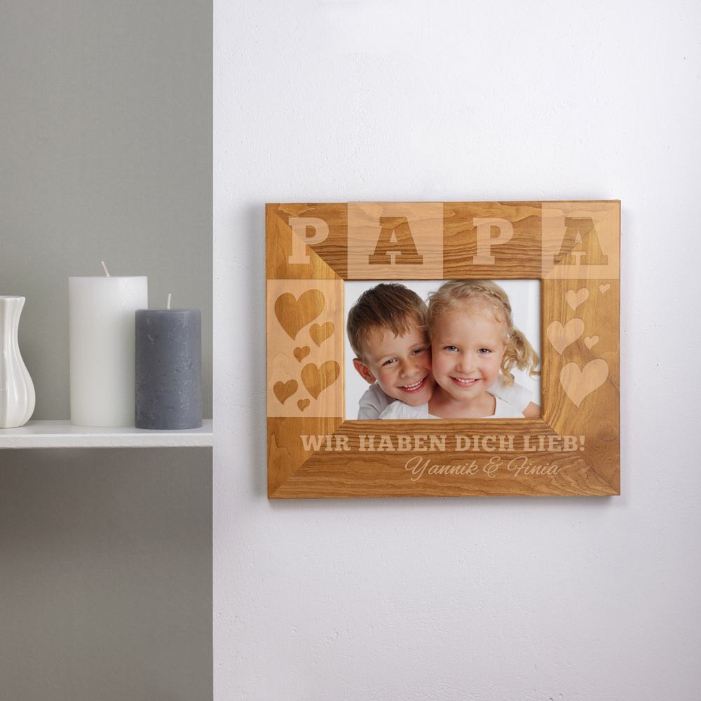 Bilderrahmen aus Holz mit Gravur für Papa - Personalisiert