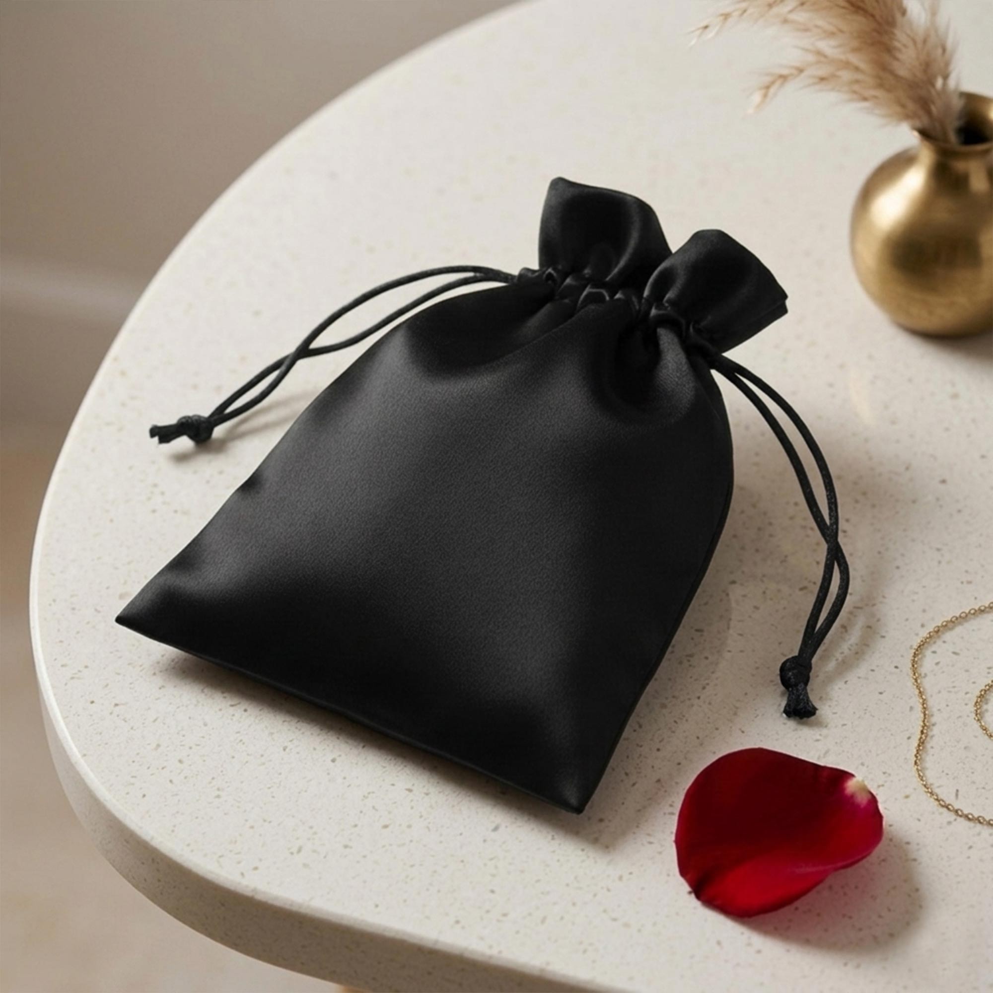 Satinbeutel Geschenkverpackung - Schmuck Aufbewahrungsbeutel Schwarz