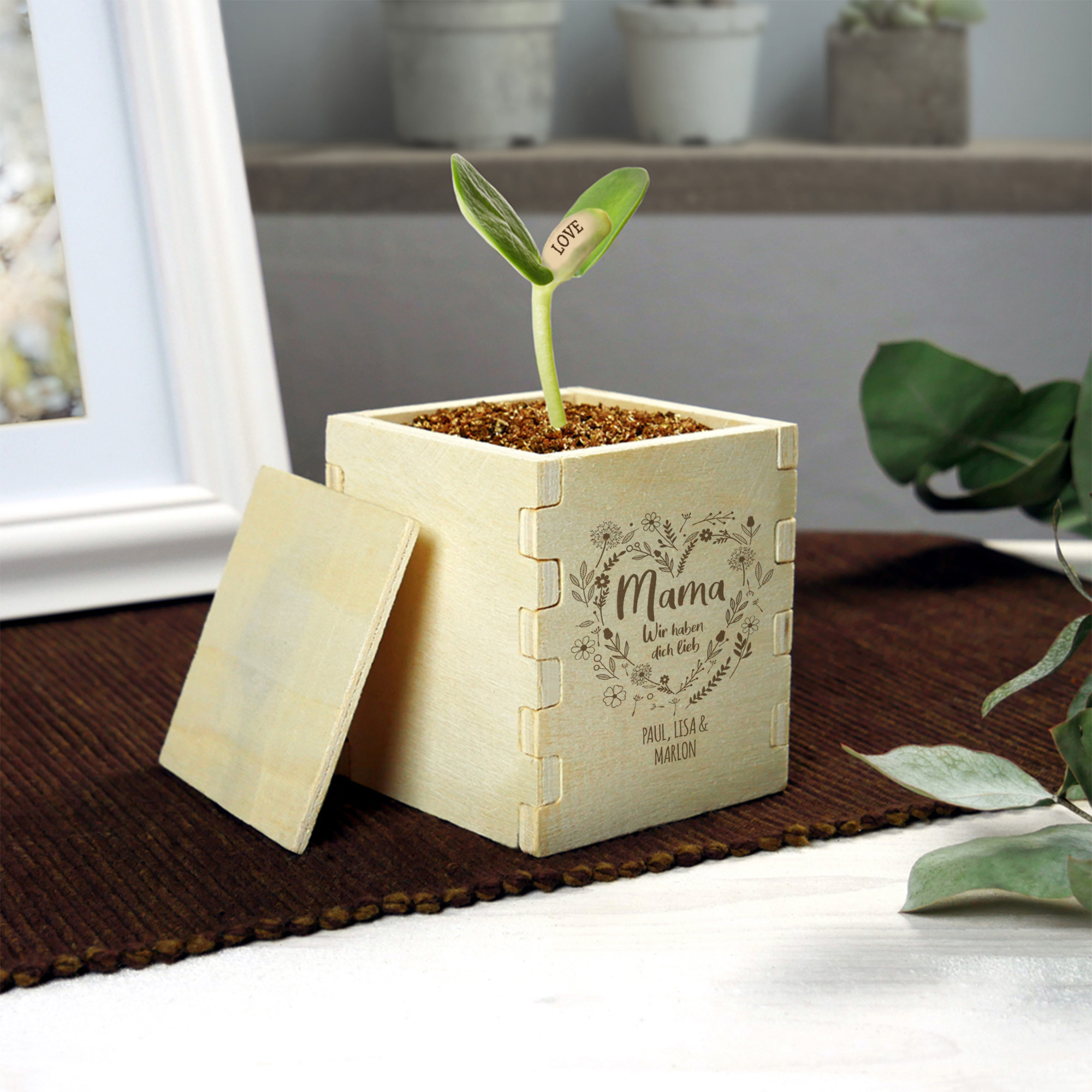 Zauberbohne mit Gravur für Mama - Blumenherz Zauberbohne mit Gravur für Mama - Blumenherz