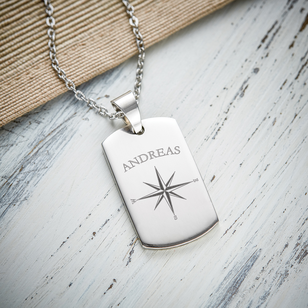 Dog Tag Kette mit Gravur Kompass - Personalisiert