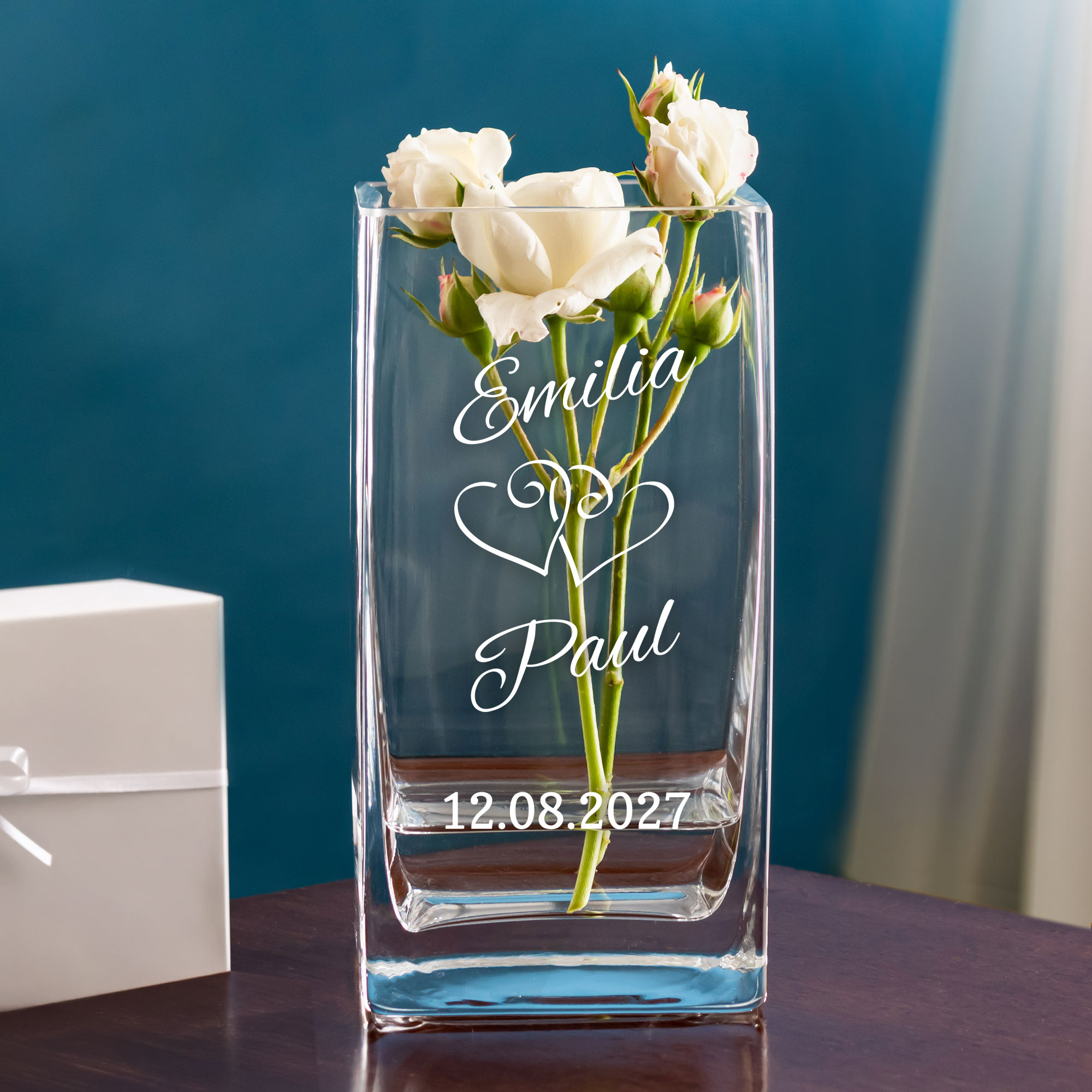 Vase mit Gravur zur Hochzeit - Herzen