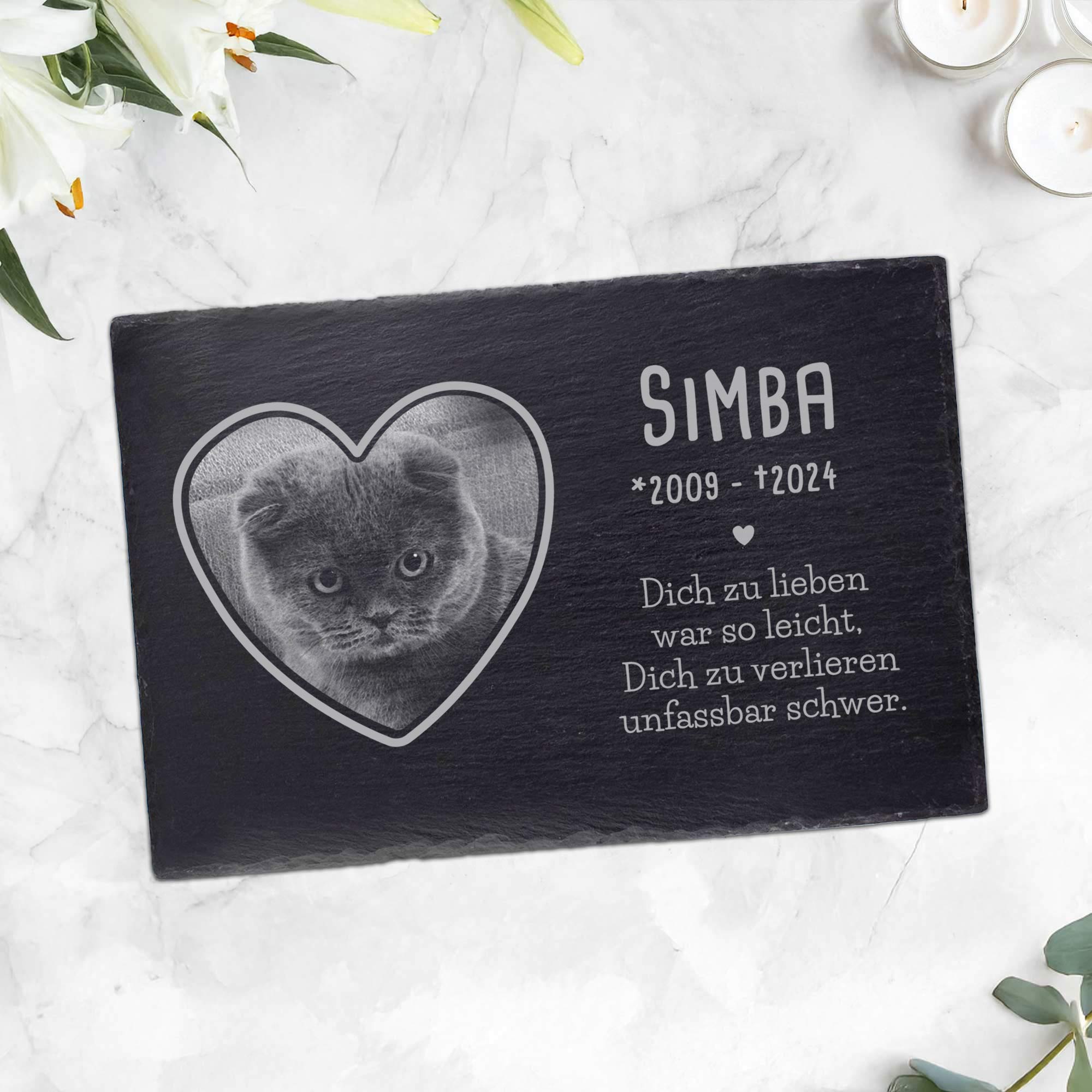 Grabplatte zur Trauer Haustier - Schiefer Gedenktafel mit Foto