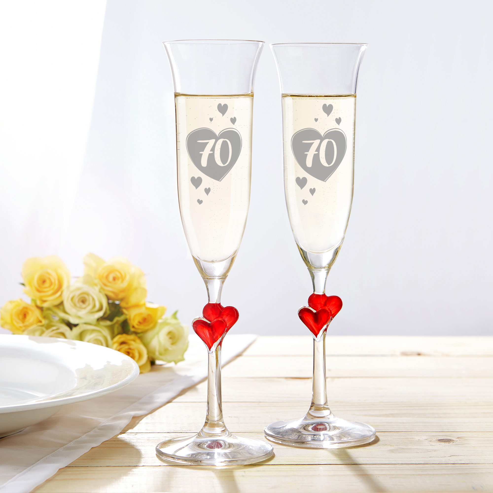 2er Set - Sektglas - Rote Herzen - 18. Geburtstag - Standard