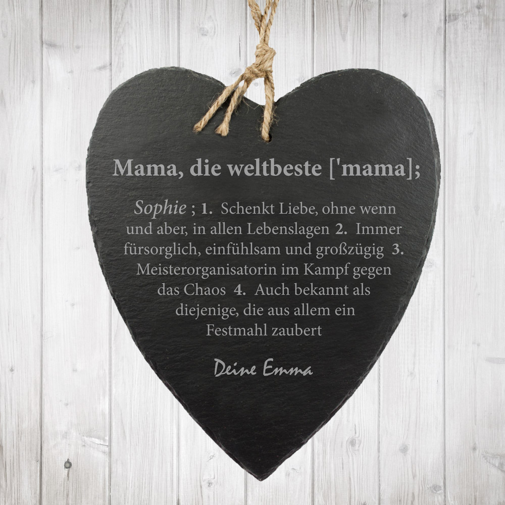 Schieferherz mit Gravur Weltbeste Mama - Lexikondefinition