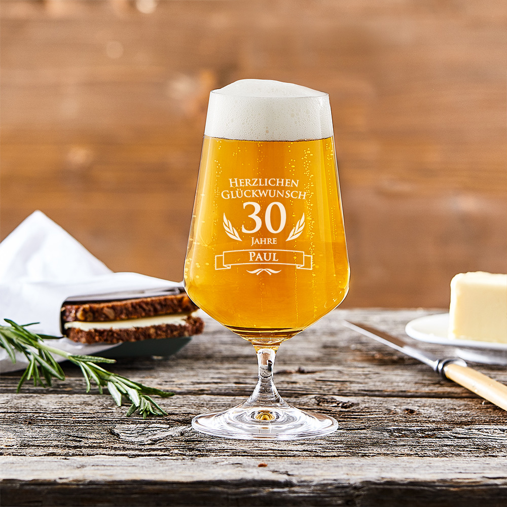 Bierglas mit Gravur 30. Geburtstag - Pilstulpe - Personalisiert