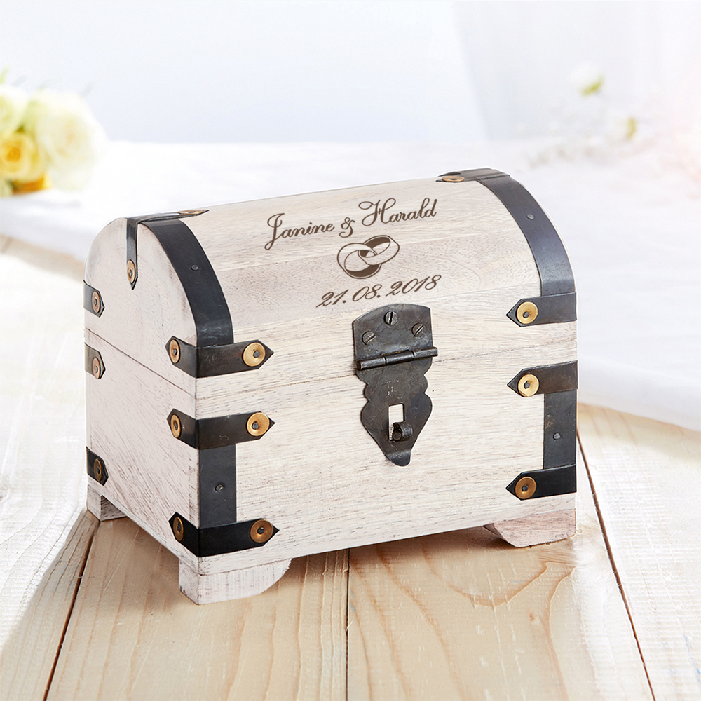 Geld Schatztruhe zur Hochzeit weiß personalisiert Holztruhe mit