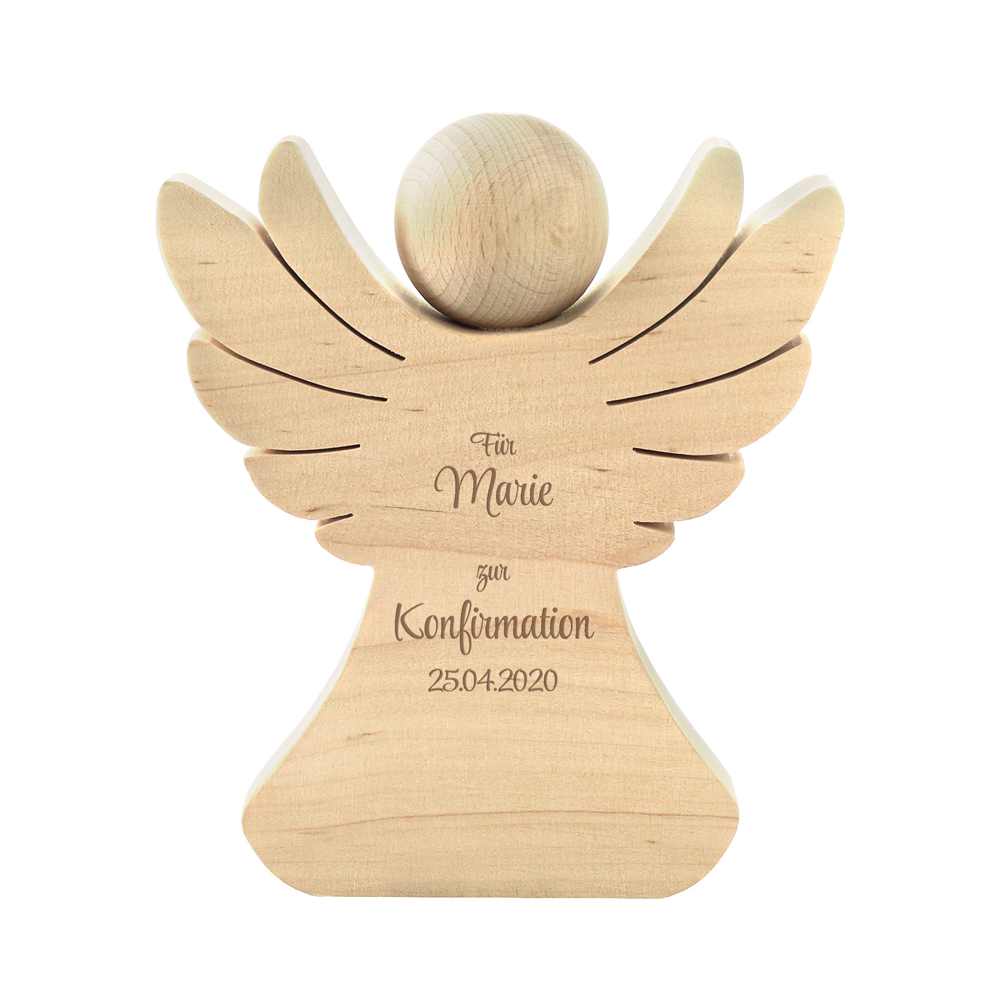 Engel aus Holz mit Gravur zur Konfirmation - Personalisiert