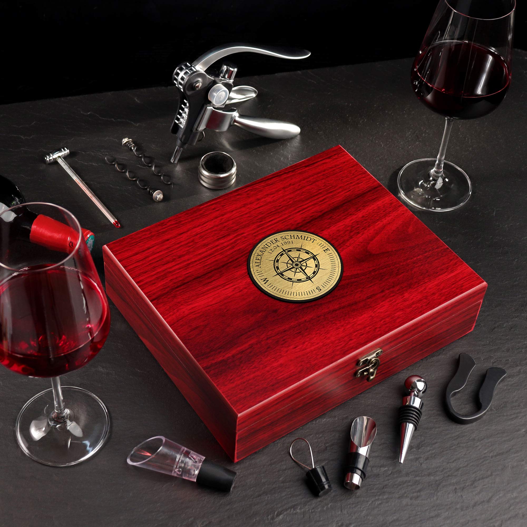 Personalisiertes Wein Sommelier Set mit Gravur - Kompass