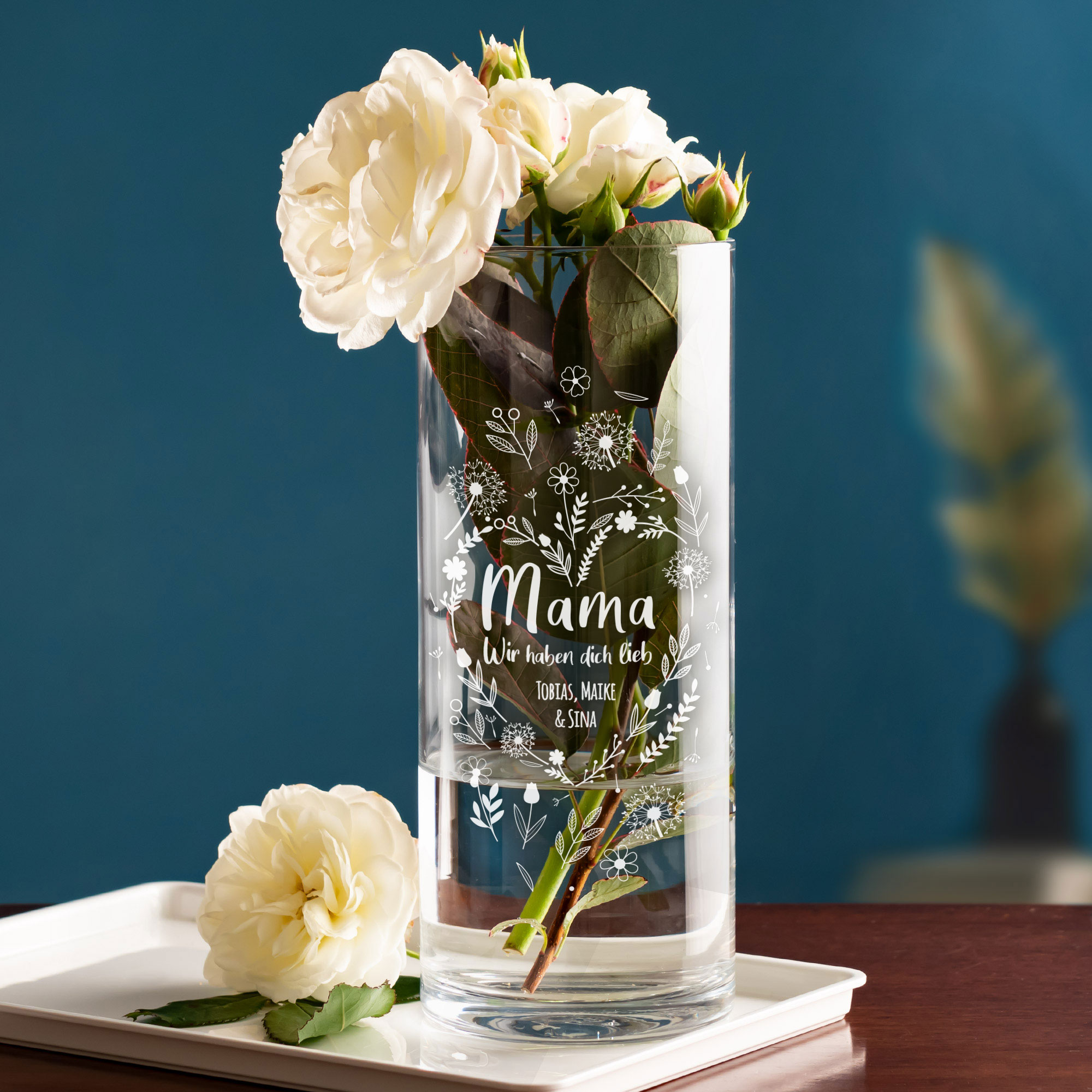 Vase - Rund - Blumenherz Mama - Personalisiert