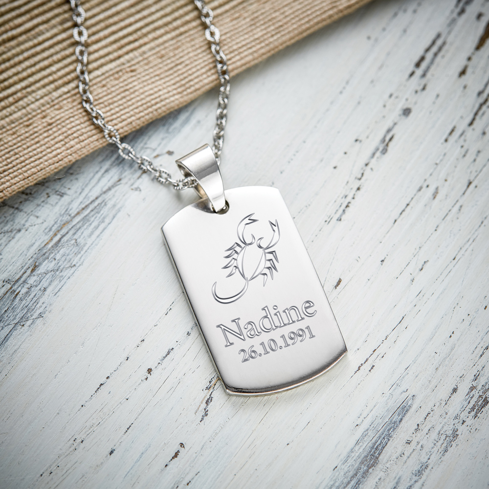 Dog Tag Kette mit Gravur - Sternzeichen Name - Personalisiert