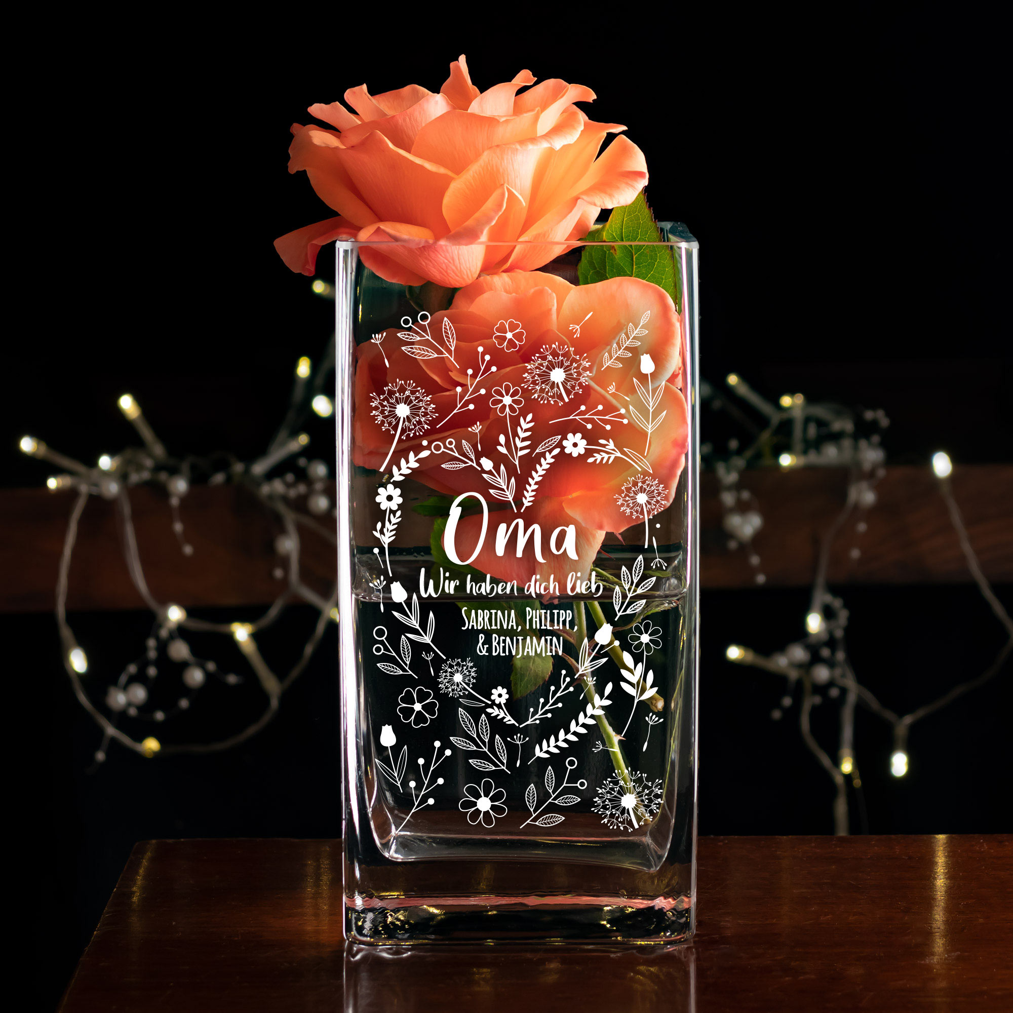Vase aus Glas mit Gravur für Oma - Personalisiert