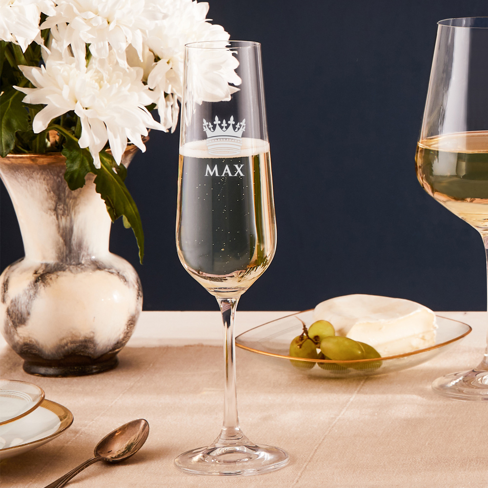 Sektglas mit Gravur Große Krone - Personalisiert