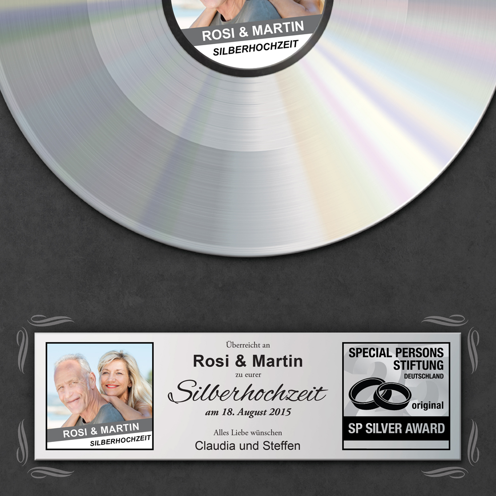 Silberne Schallplatte Geschenk zur Silberhochzeit - Personalisiert