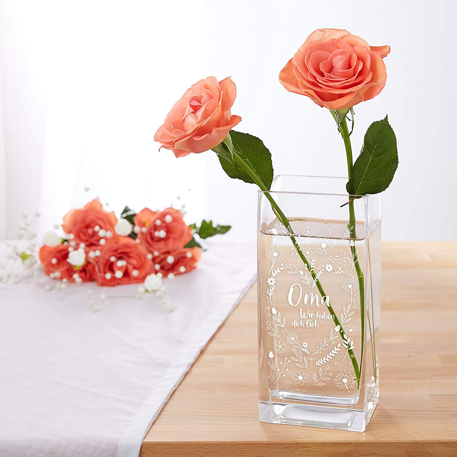 Eckige Vase - Blumenherz für Oma