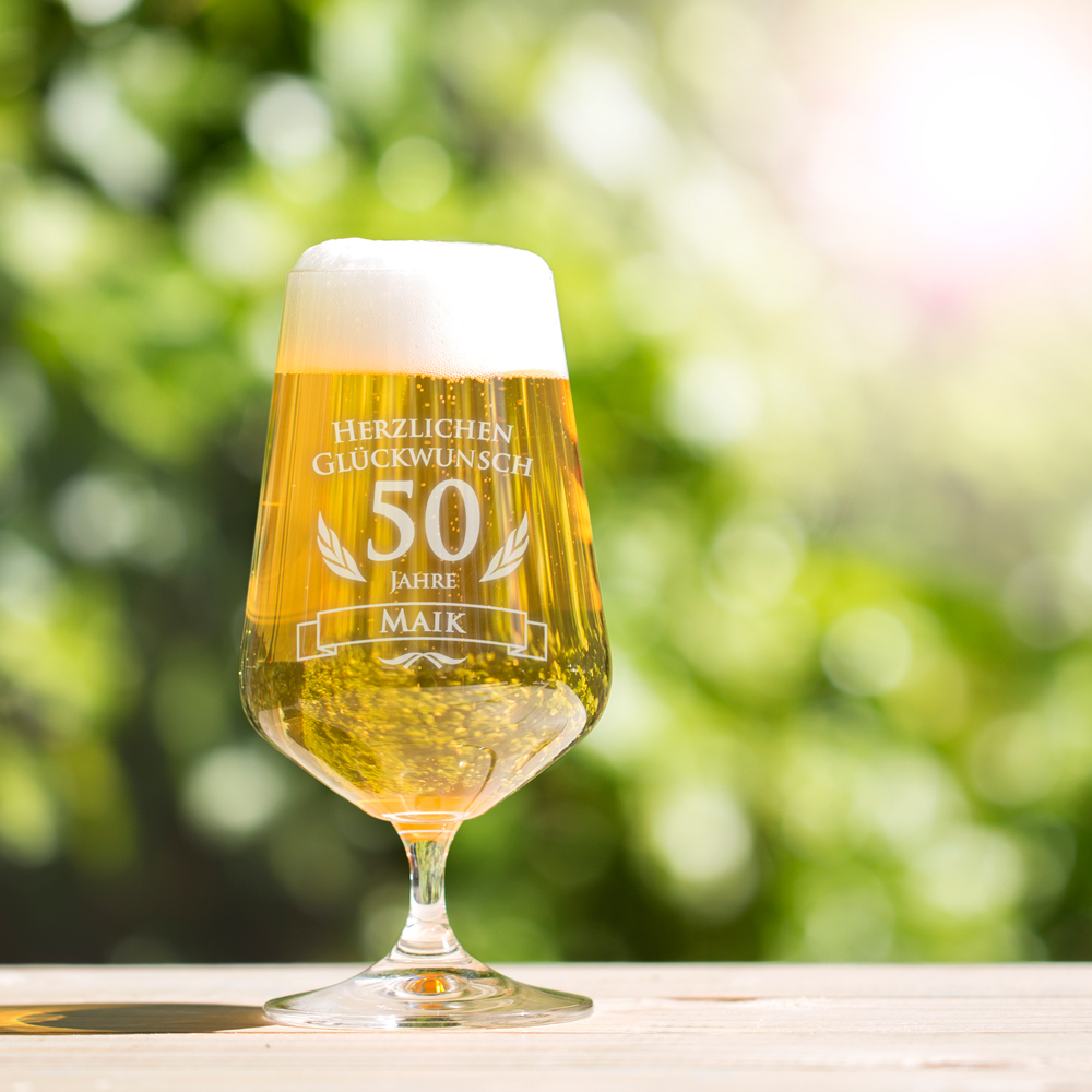 Bierglas mit Gravur - 50. Geburtstag - Pilstulpe - Personalisiert