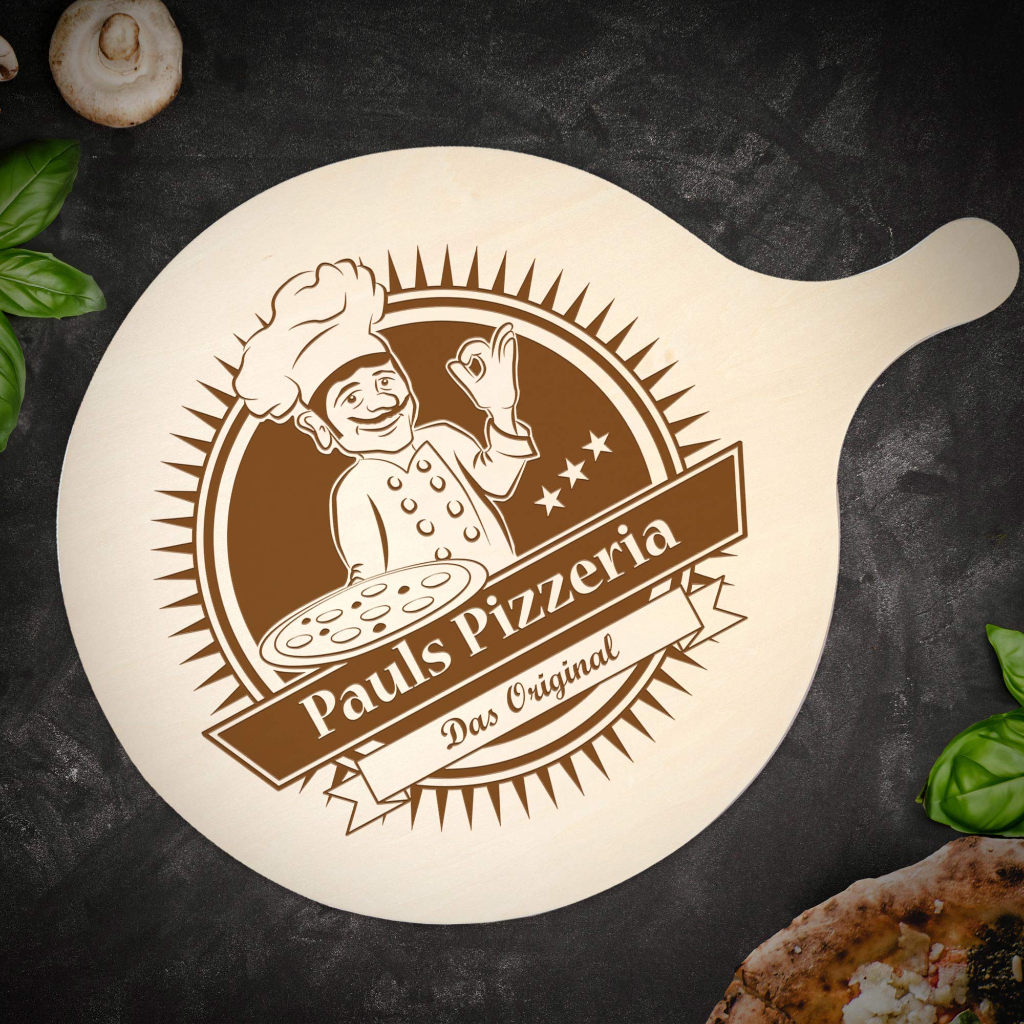 Pizzabrett - Names Pizzeria - das Original - Koch - Personalisiert