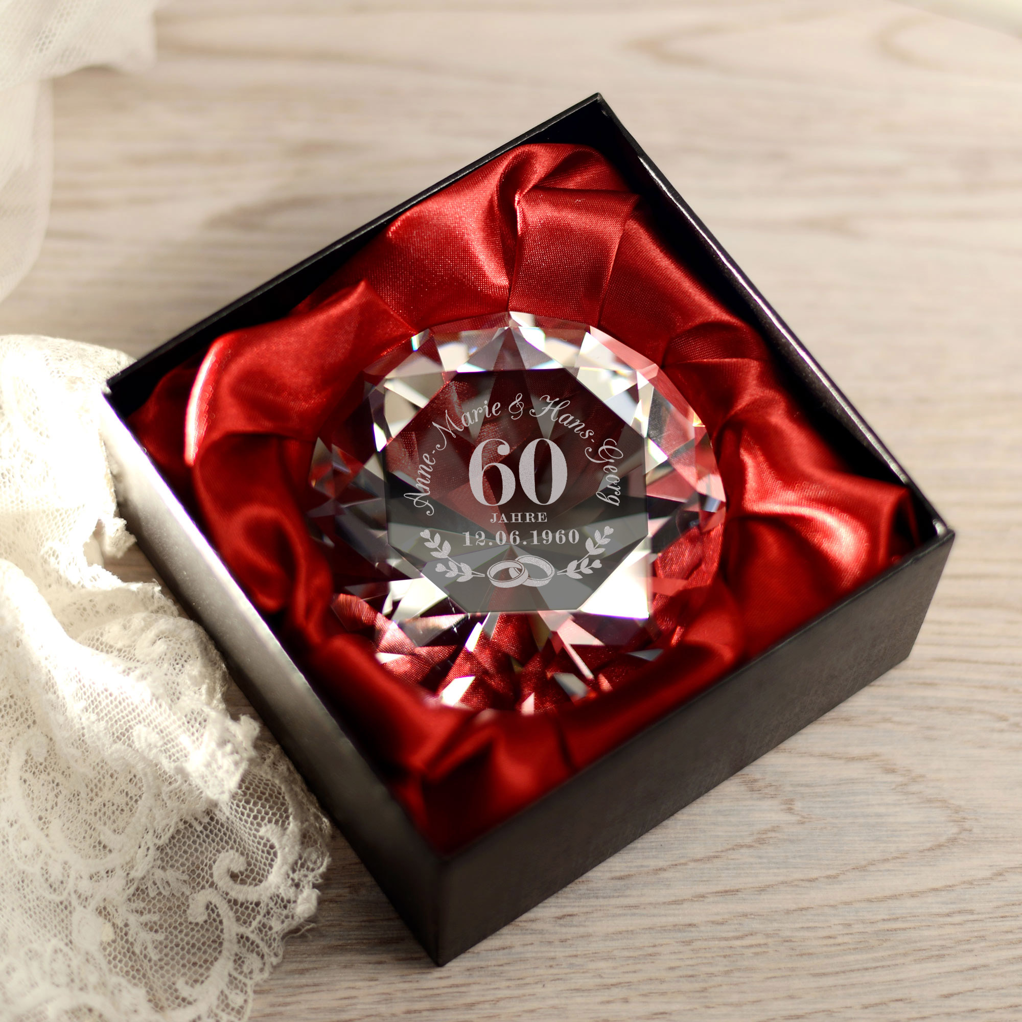 Diamant Kristall mit Gravur zur Diamantenen Hochzeit - Personalisiert