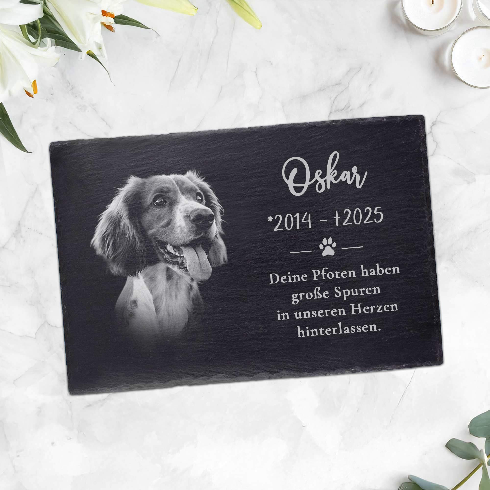 Grabplatte zur Trauer Hund & Katze - Schiefer Gedenktafel mit Foto