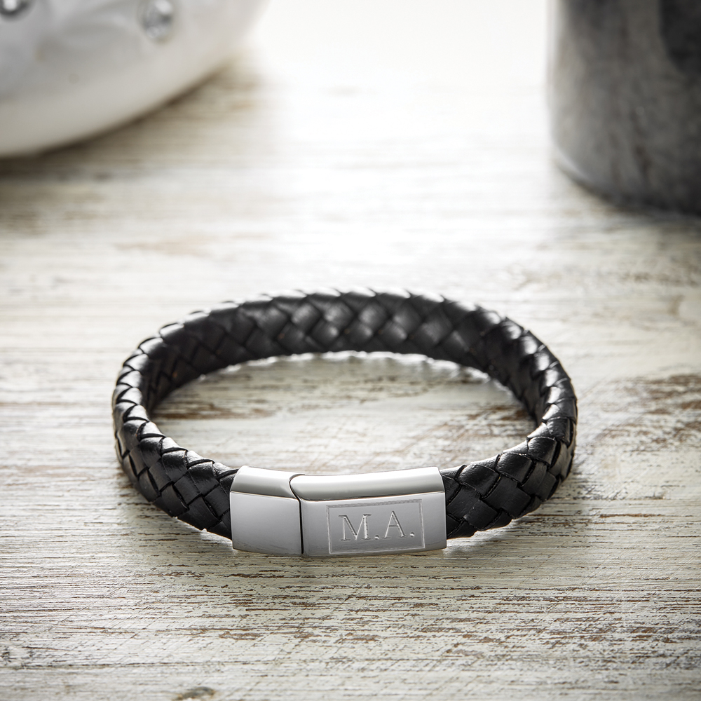 Marine Transparant Rond en rond Lederarmband mit Gravur für Herren - Initialen - Männeramband graviert Marine Transparant Rond en rond Lederarmband mit Gravur für Herren - Initialen - Männeramband graviert