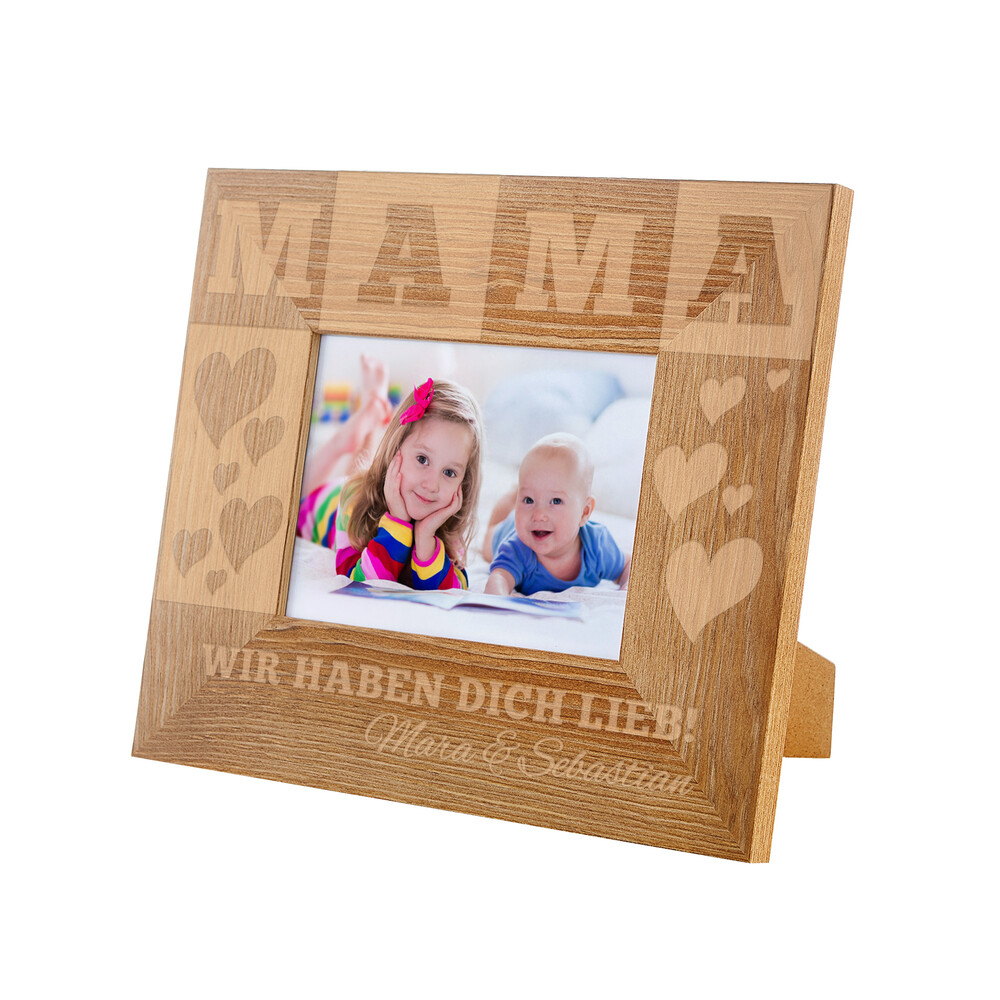 Bilderrahmen aus Holz mit Gravur für Mama - Personalisiert