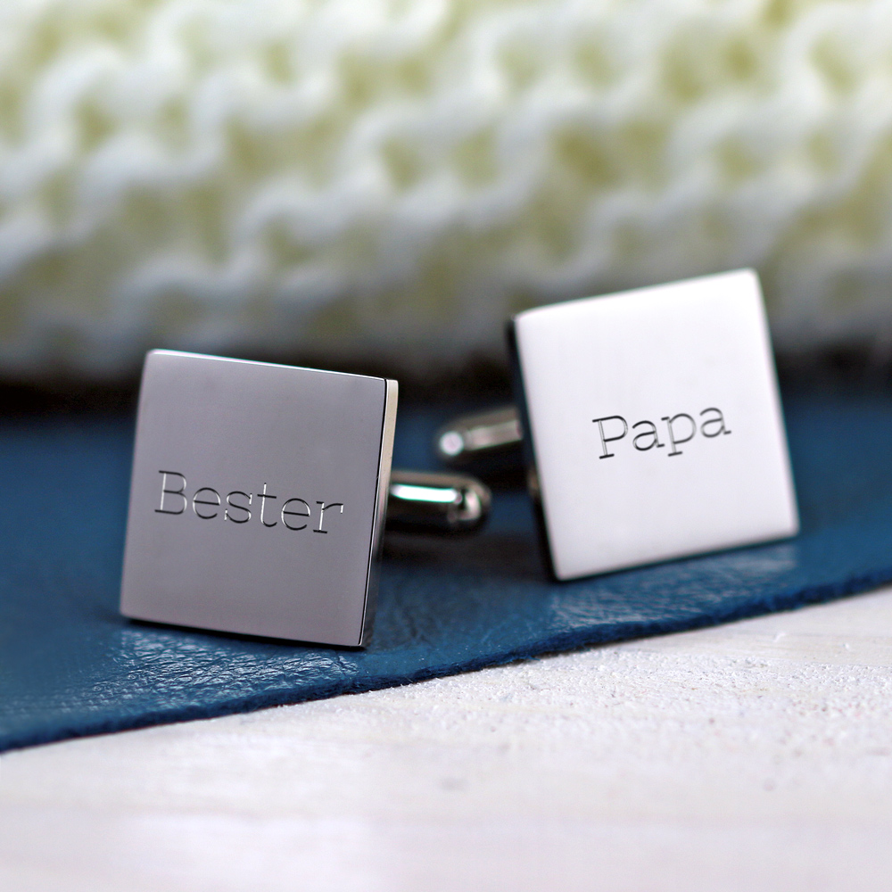 Manschettenknöpfe mit Gravur - Bester Papa - Quadratisch - Silber