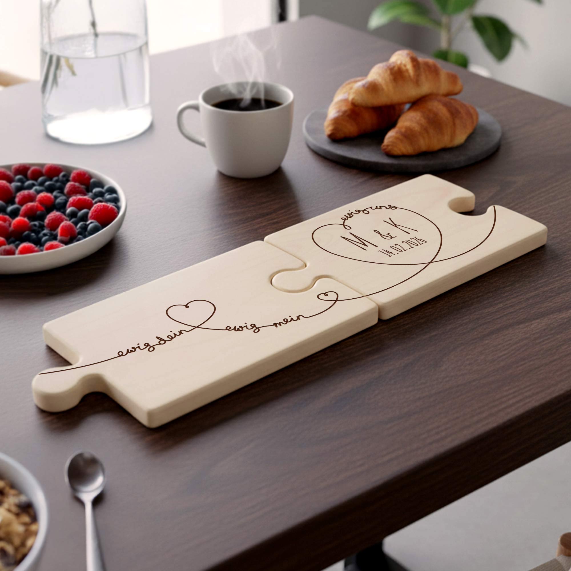 Puzzle Brett mit Gravur zur Hochzeit - 2er Set - Ewig Dein