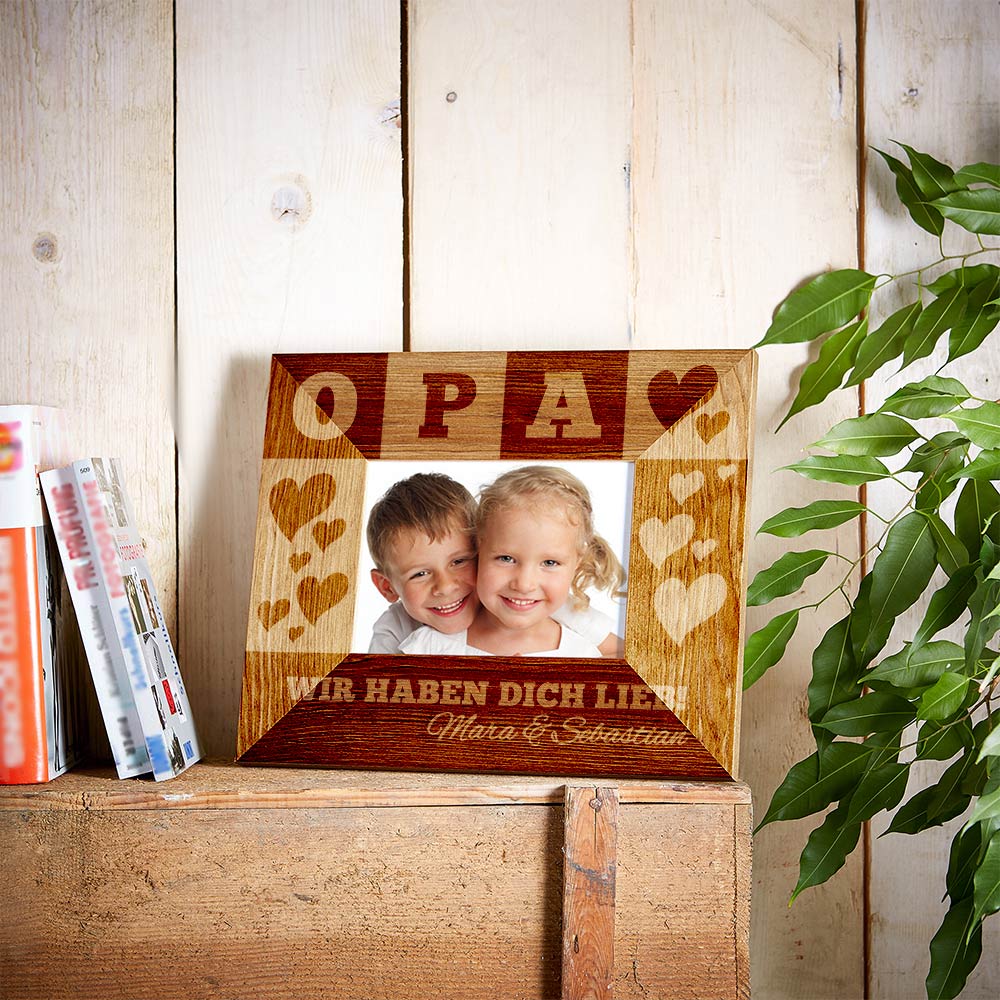 Bilderrahmen aus Holz mit Gravur für Opa - Personalisiert