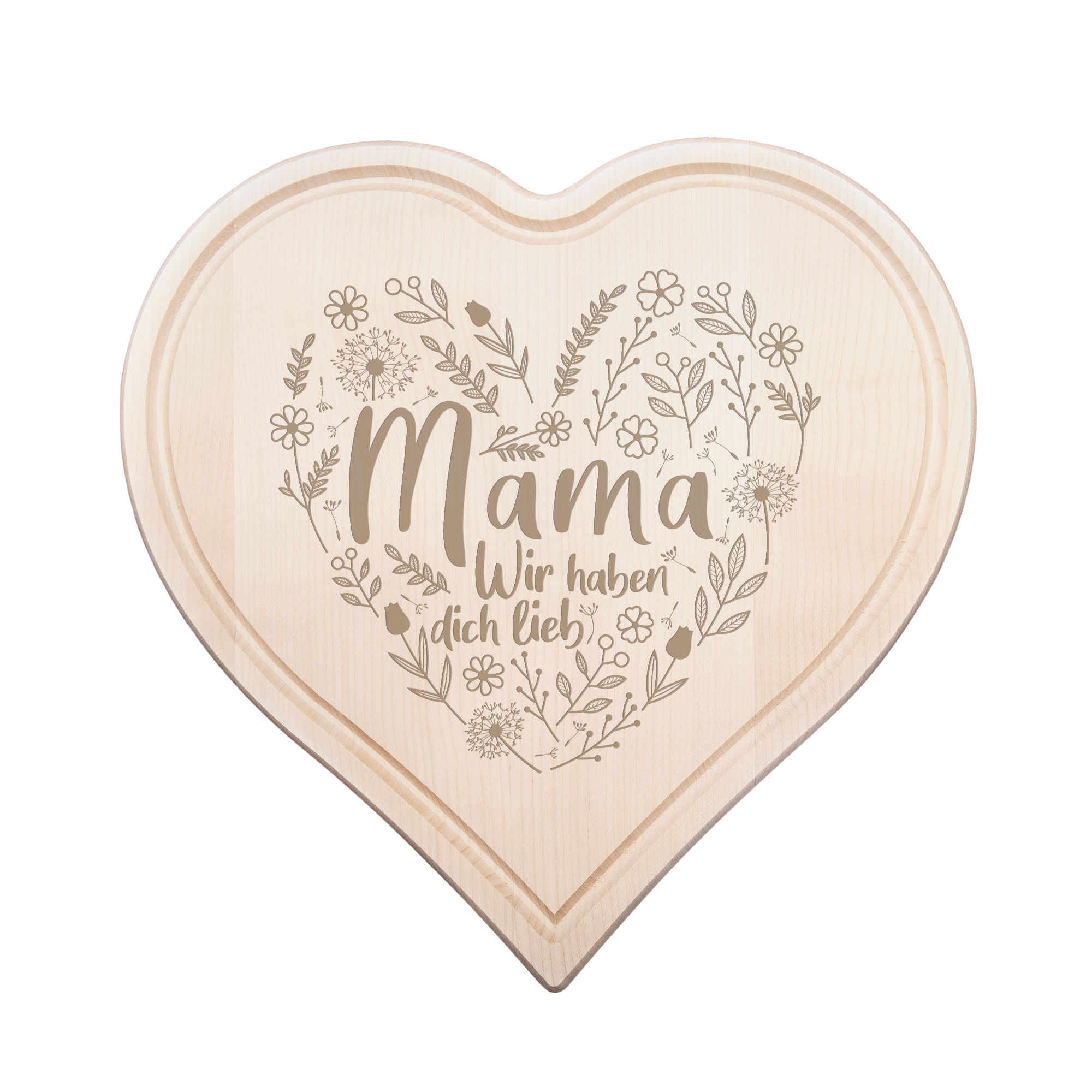Herzbrett mit liebevoller Gravur Mama wir haben dich lieb