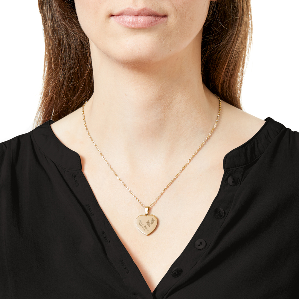 Herz Anhänger Kette mit Gravur Babyfuss - Gold - Personalisiert