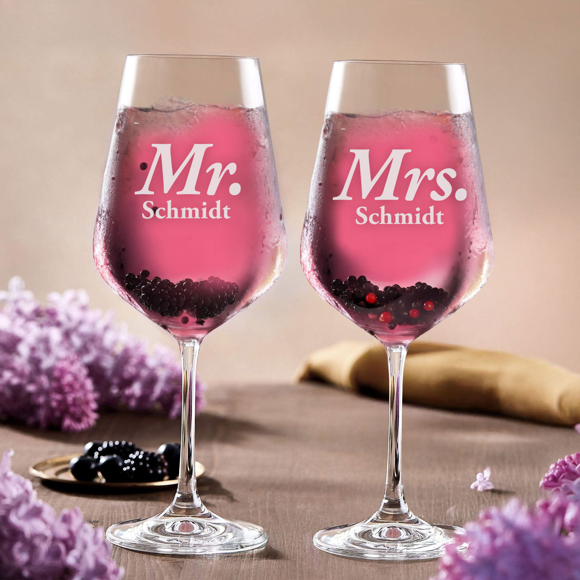 Weinglas mit Gravur - Mr Mrs - Personalisiert - 2er Set