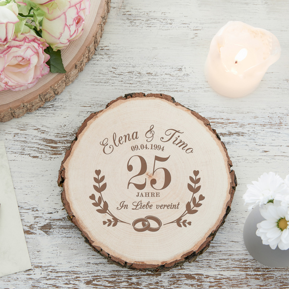 Baumscheibe mit Gravur zur Silberhochzeit - Personalisiert