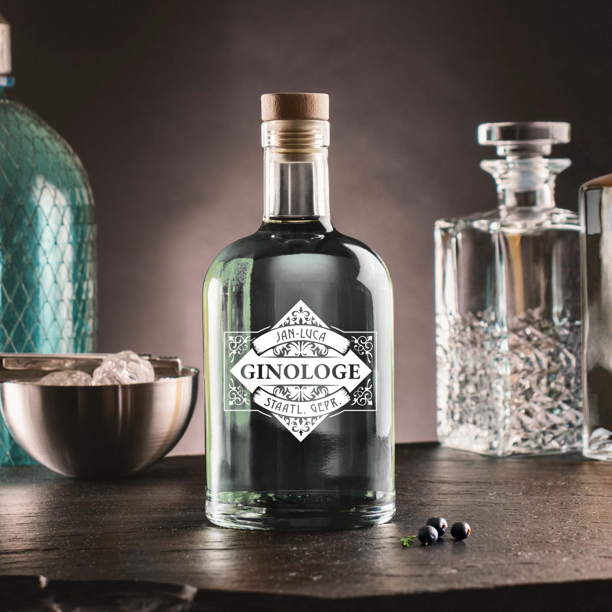 Glasflasche mit Gravur - Ginologe