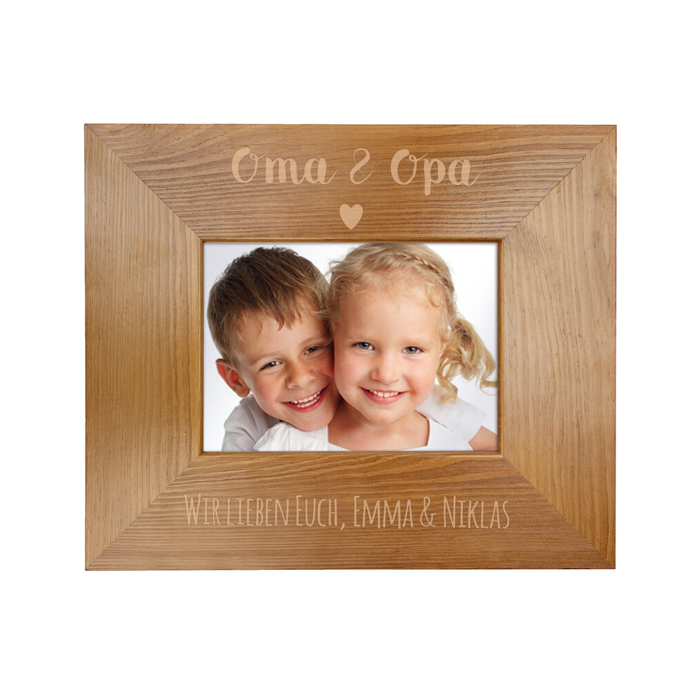 Bilderrahmen aus Holz mit Gravur für Oma und Opa - Herz - Personalisiert