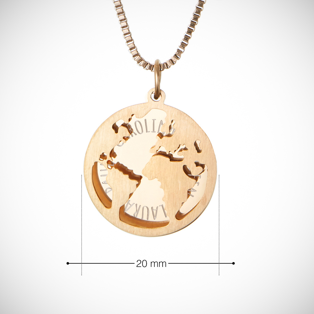 Halskette mit Gravur - Globus und Namen - Gold - Personalisiert