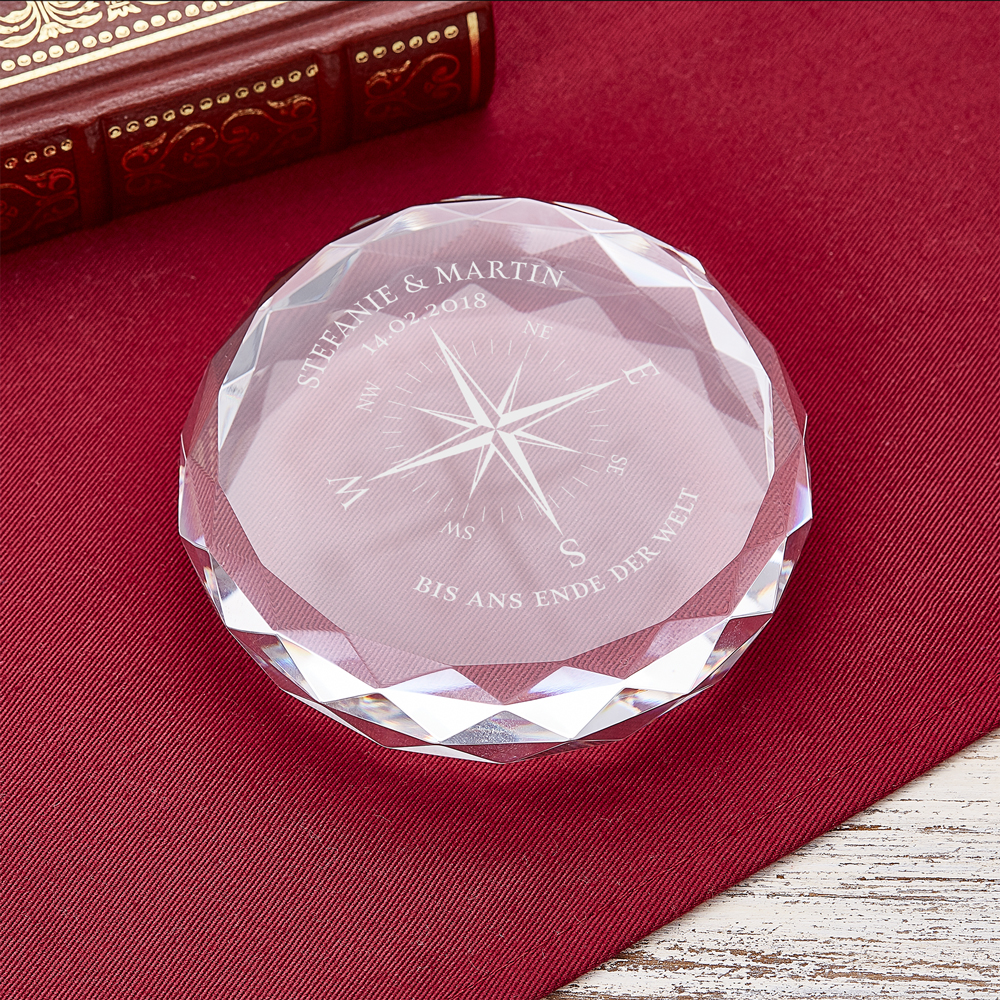 Kristall mit Gravur - Kompass für Paare - Personalisiert