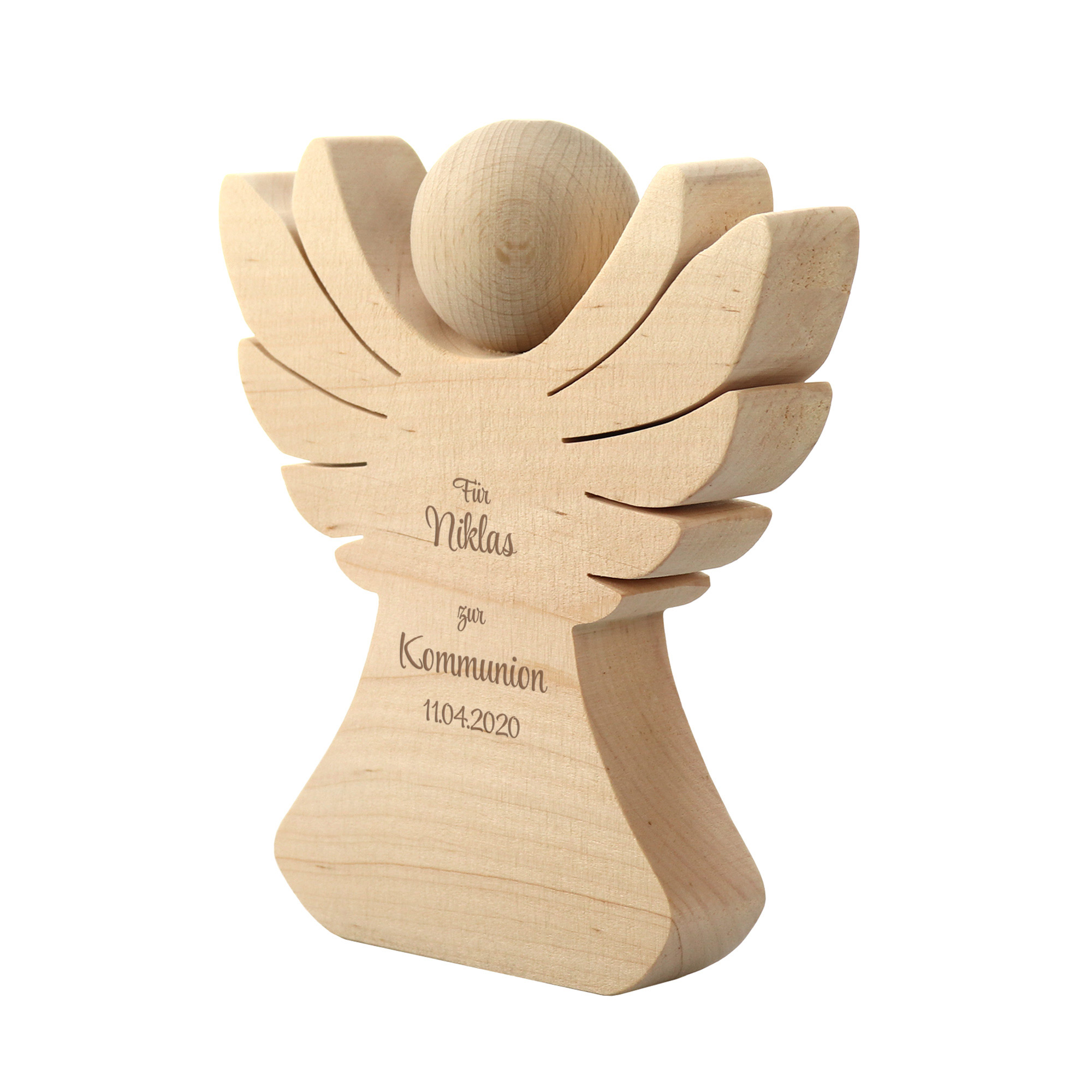 Engel aus Holz mit Gravur zur Kommunion - Personalisiert