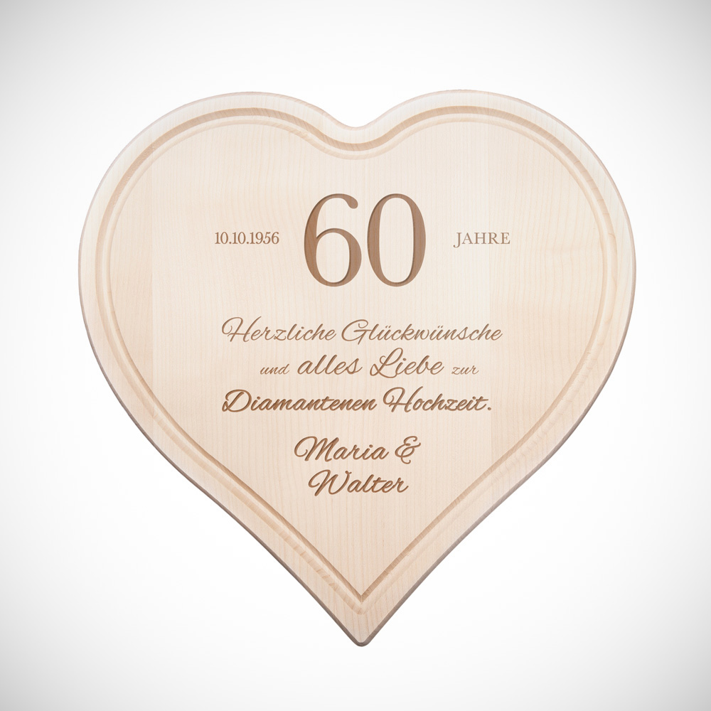Herzbrett mit Gravur Diamantene Hochzeit Personalisiert