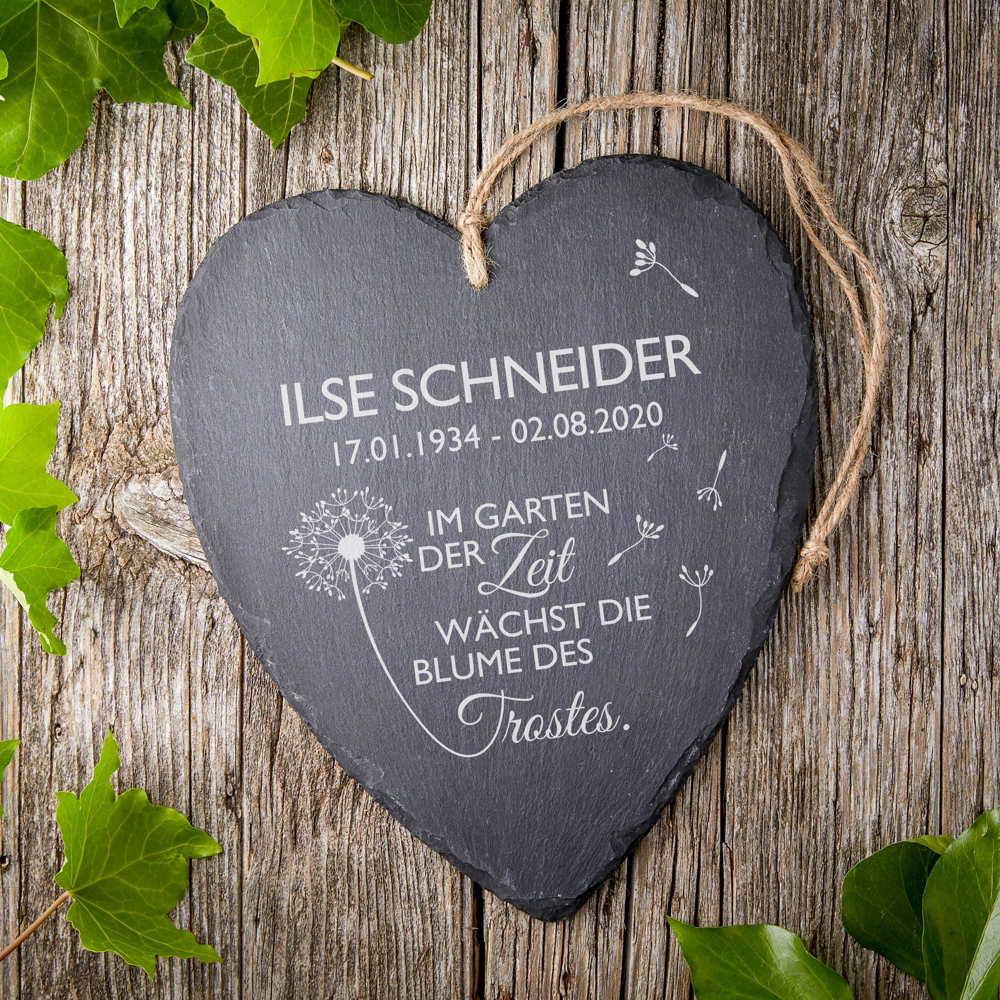 Schiefer - Herz - Trauer Blume - Personalisiert