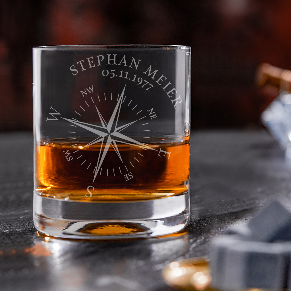 Whiskyglas mit Gravur Kompass - Personalisiert