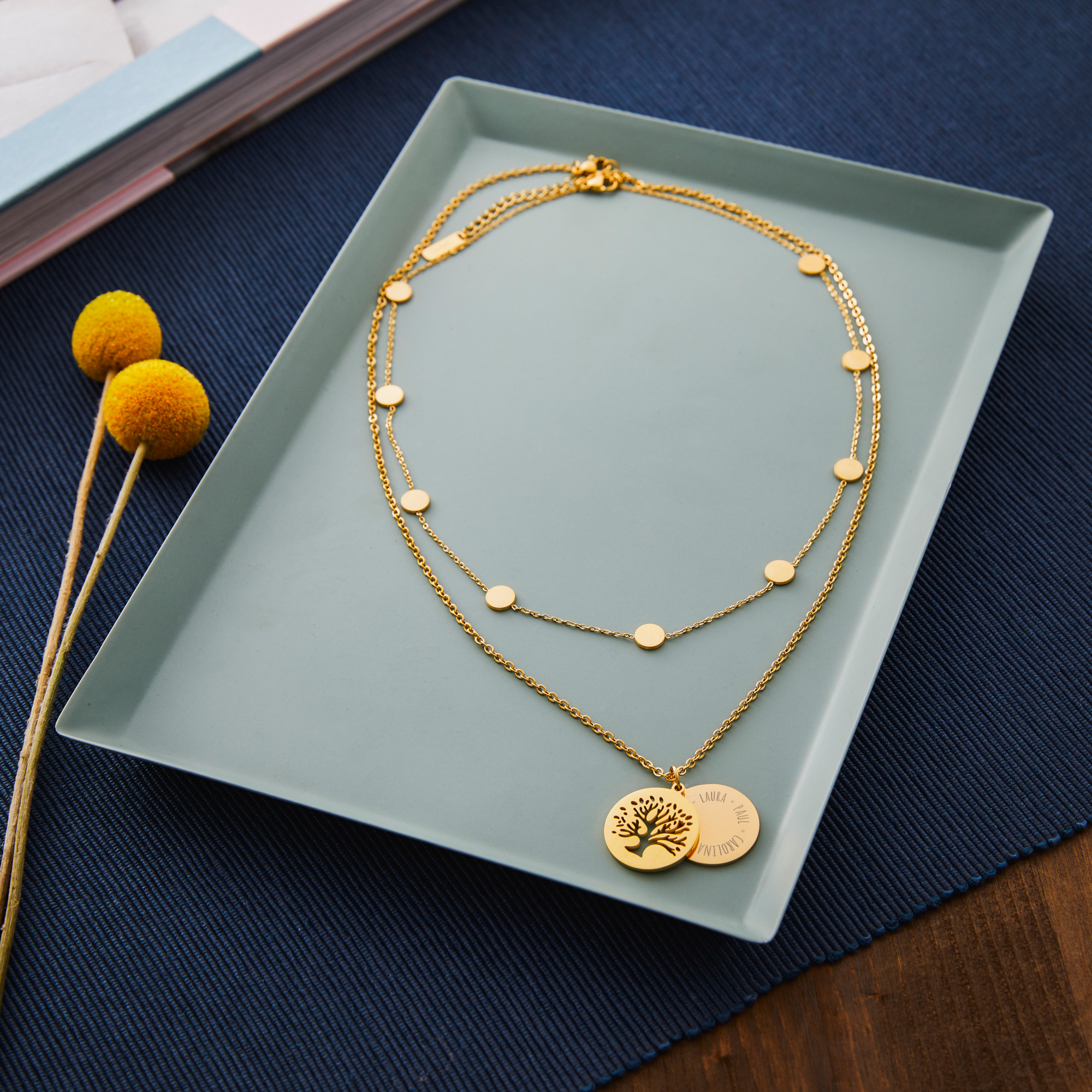 Set Layering Kette und Halskette Baum - Gold - Personalisiert