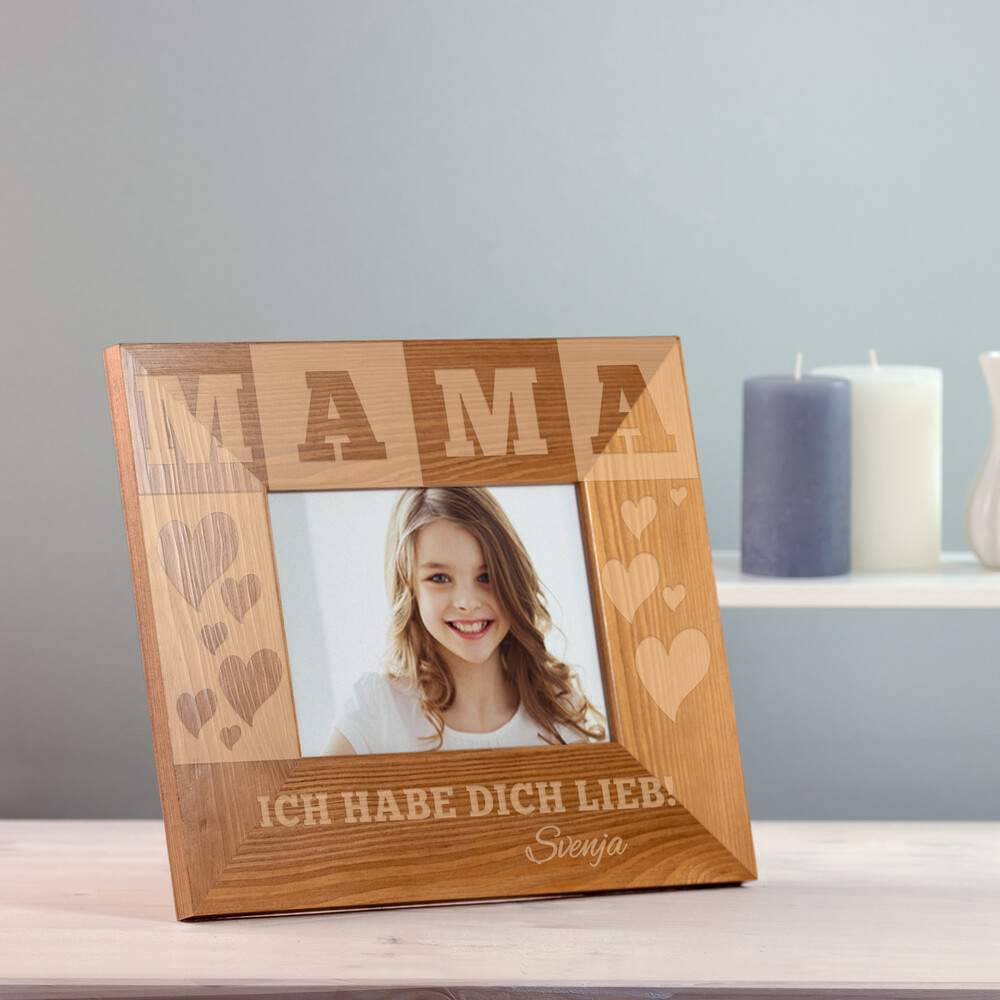 Bilderrahmen aus Holz mit Gravur für Mama - Personalisiert