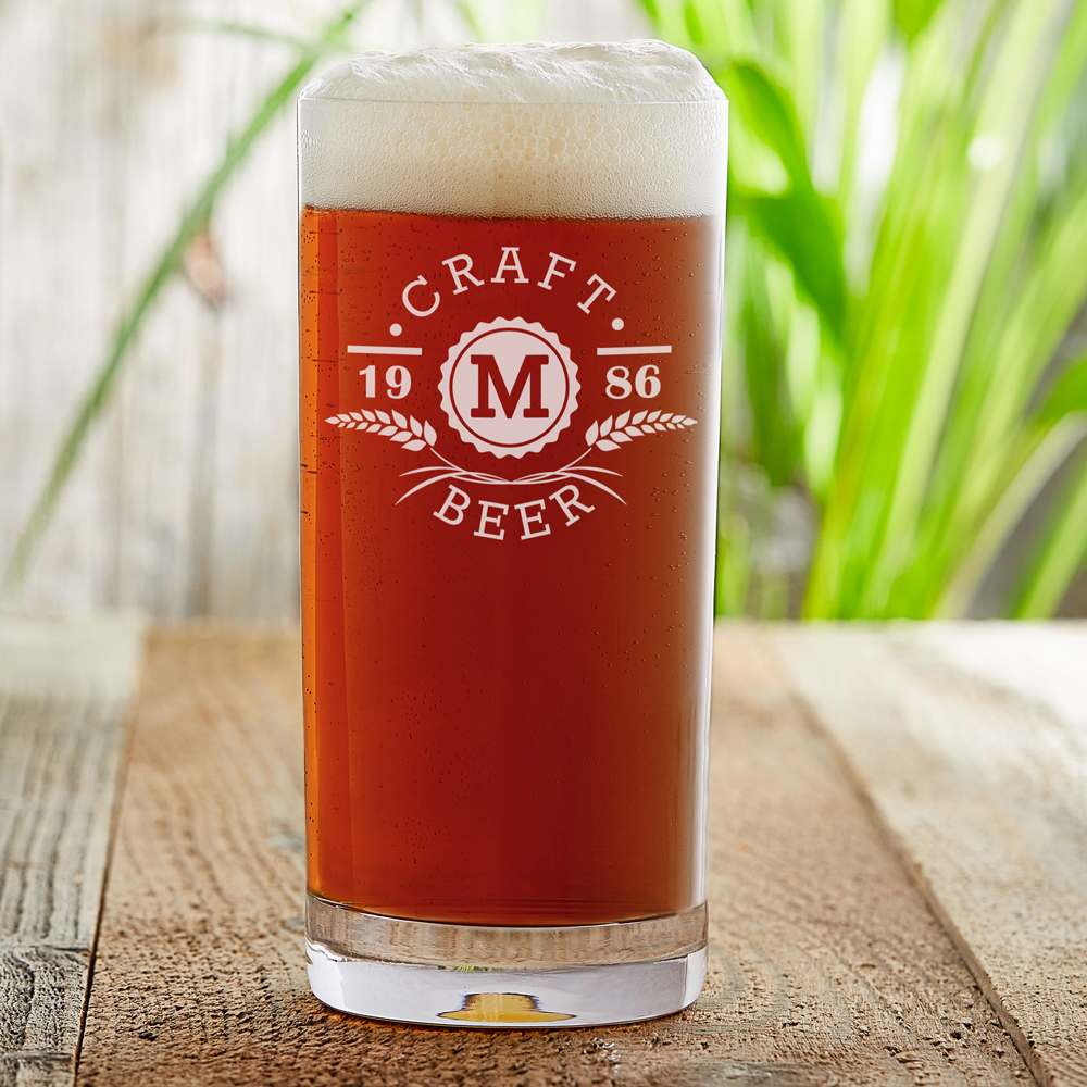Craft Bier Glas mit Gravur - Ähren und Initialen - Personalisiert
