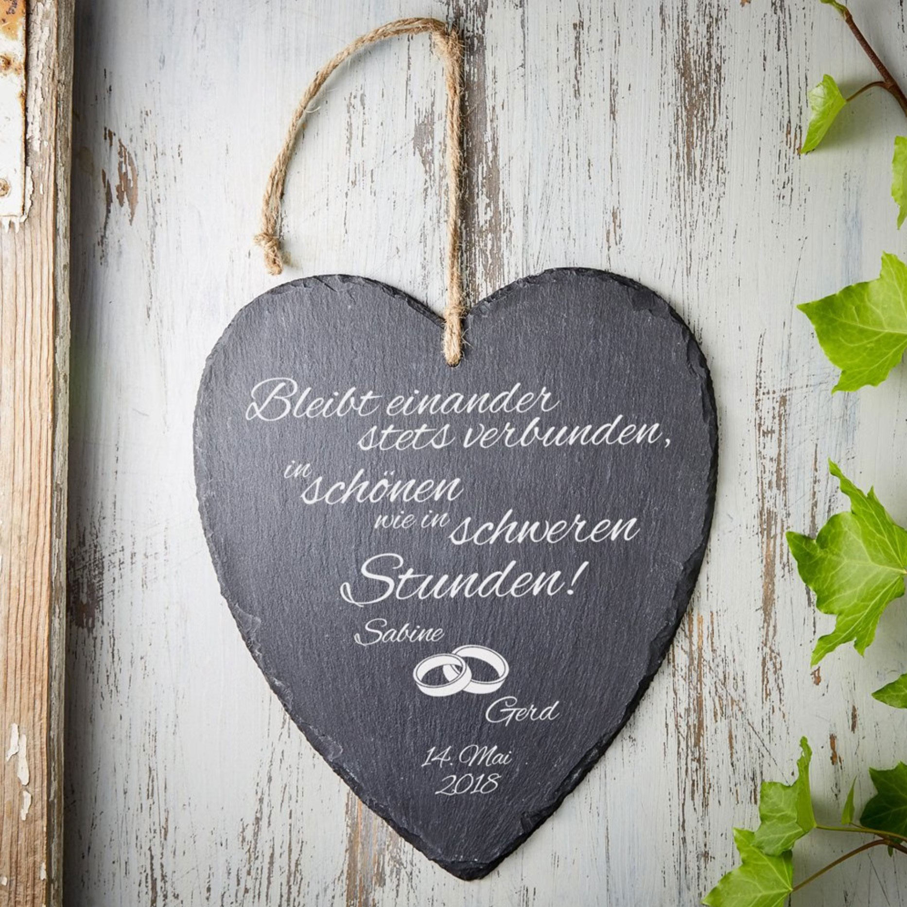 Schieferherz zur Hochzeit – Namen & Datum – Personalisiert