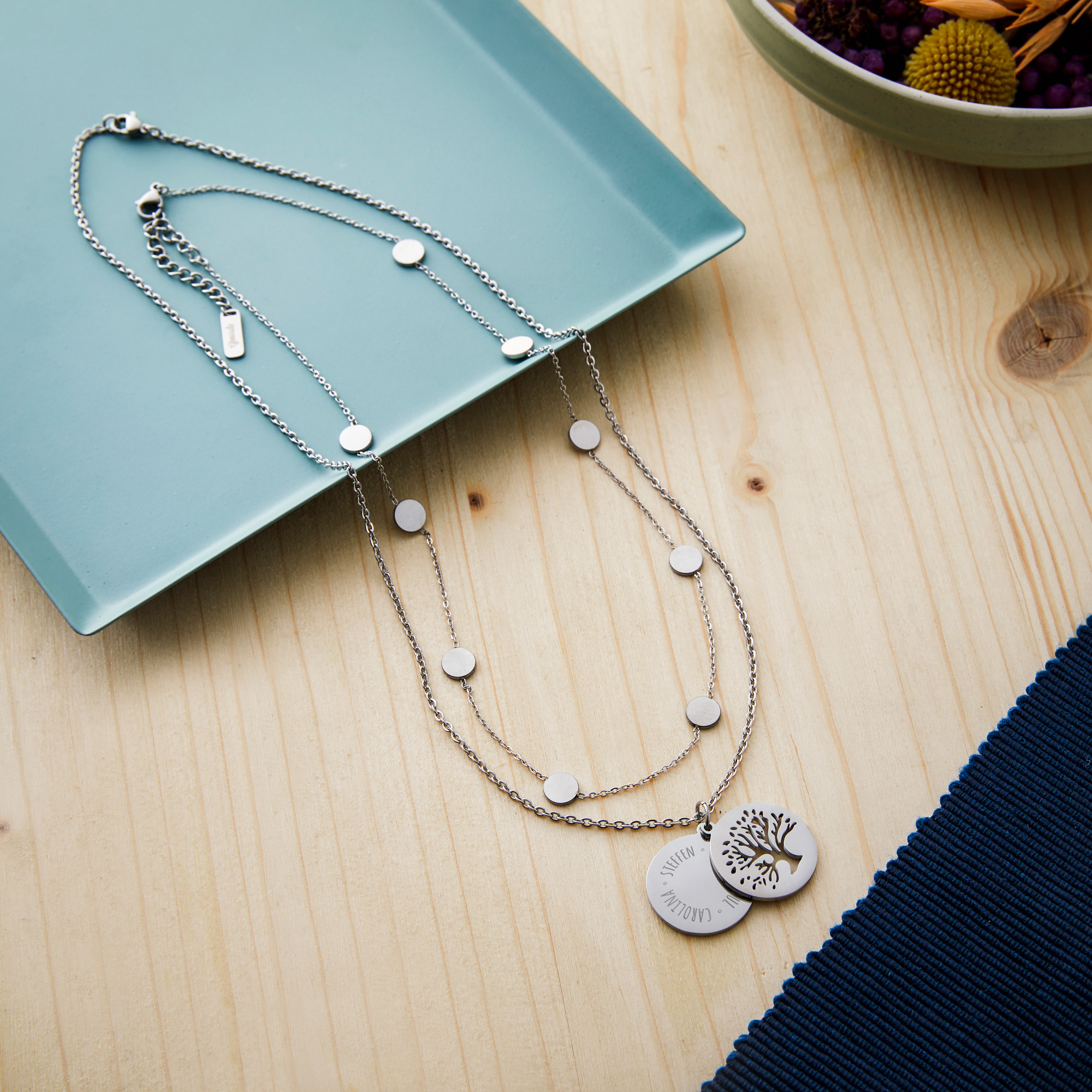 Set - Layering Kette und Halskette - Baum - Silber - Personalisiert