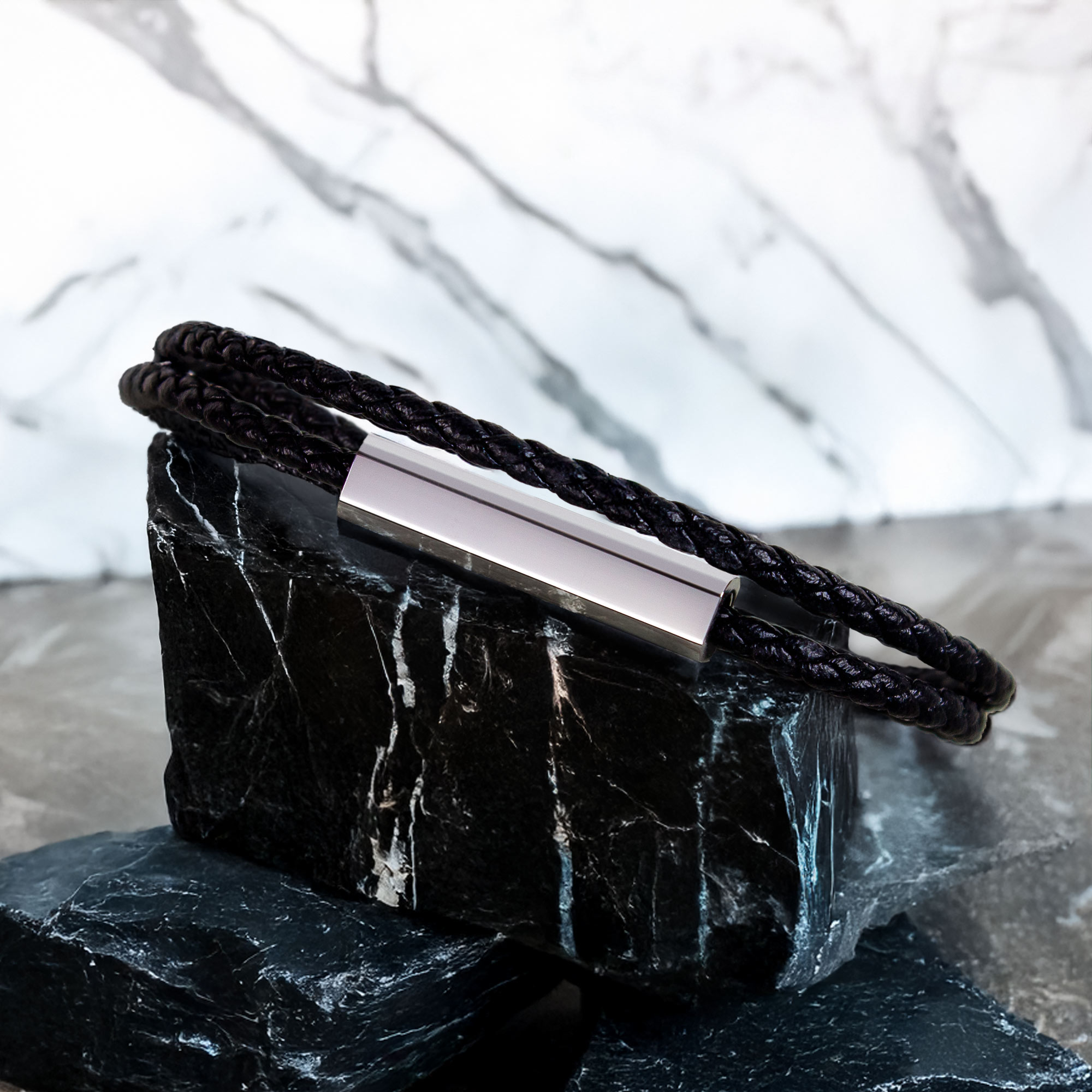 Geflochtenes Lederarmband zum Wickeln - Silber